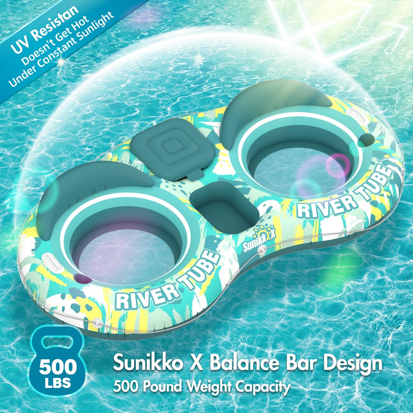 Sunikko X 5-in-1 Pool Floats for Adults – Two-Person Lounge with Built-In Cooler & Cup Holders