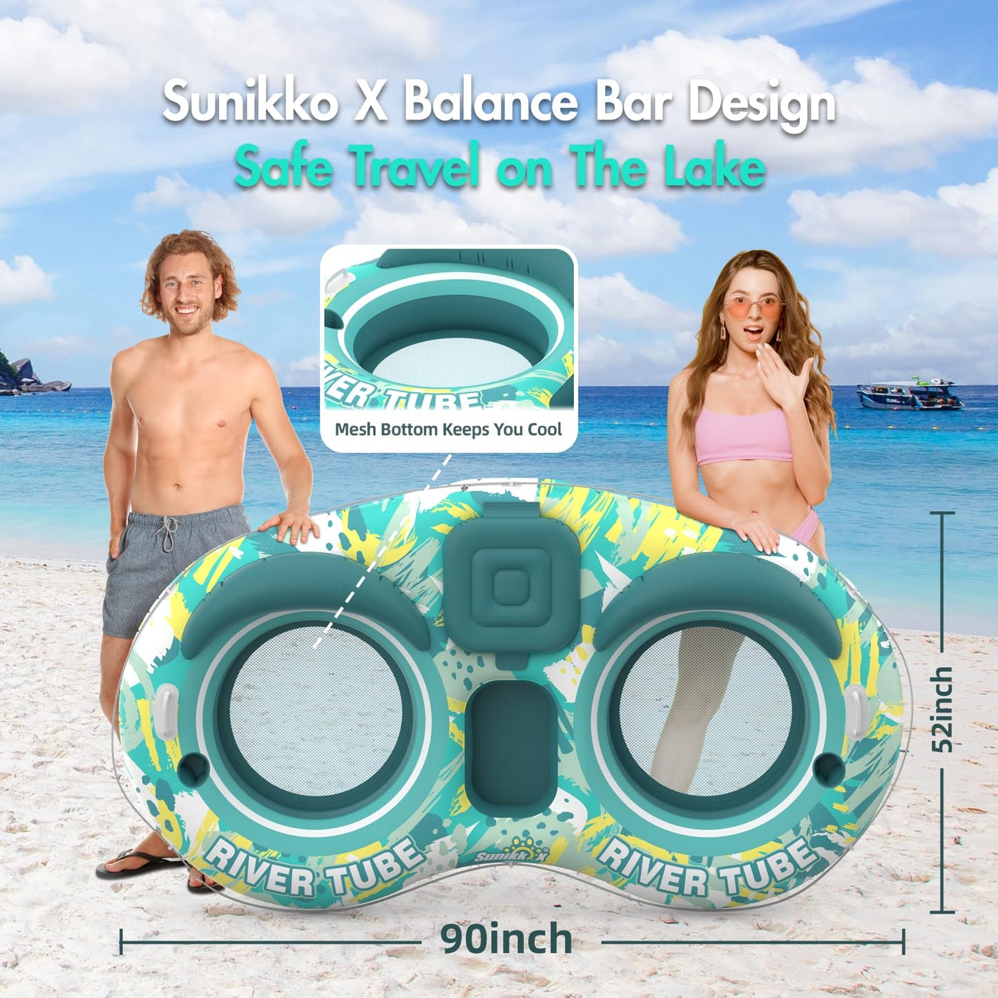 Sunikko X 5-in-1 Pool Floats for Adults – Two-Person Lounge with Built-In Cooler & Cup Holders