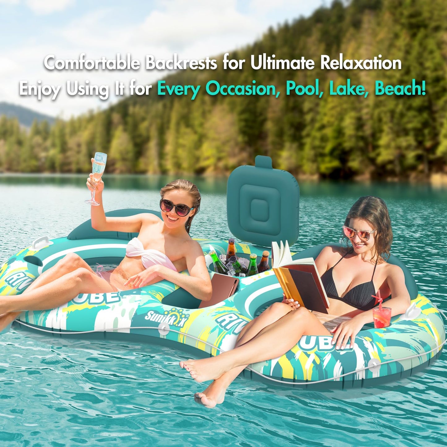 Sunikko X 5-in-1 Pool Floats for Adults – Two-Person Lounge with Built-In Cooler & Cup Holders