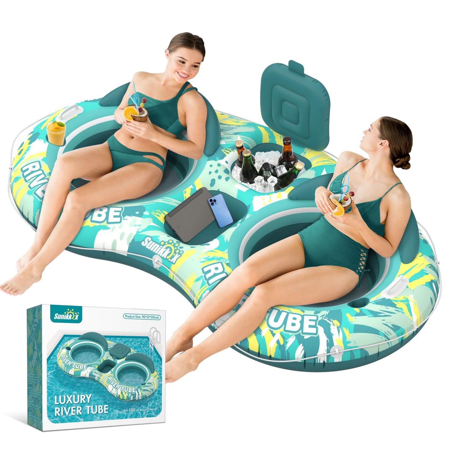 Sunikko X 5-in-1 Pool Floats for Adults – Two-Person Lounge with Built-In Cooler & Cup Holders
