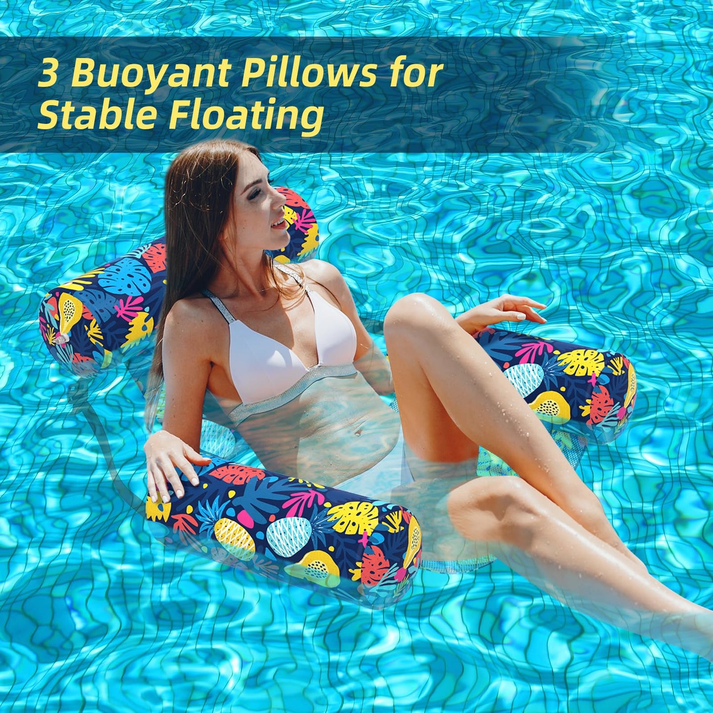 Sunikko X Pool Floats Adult – 2-Pack Fabric Hammock Loungers with Hawaii Flower Pattern