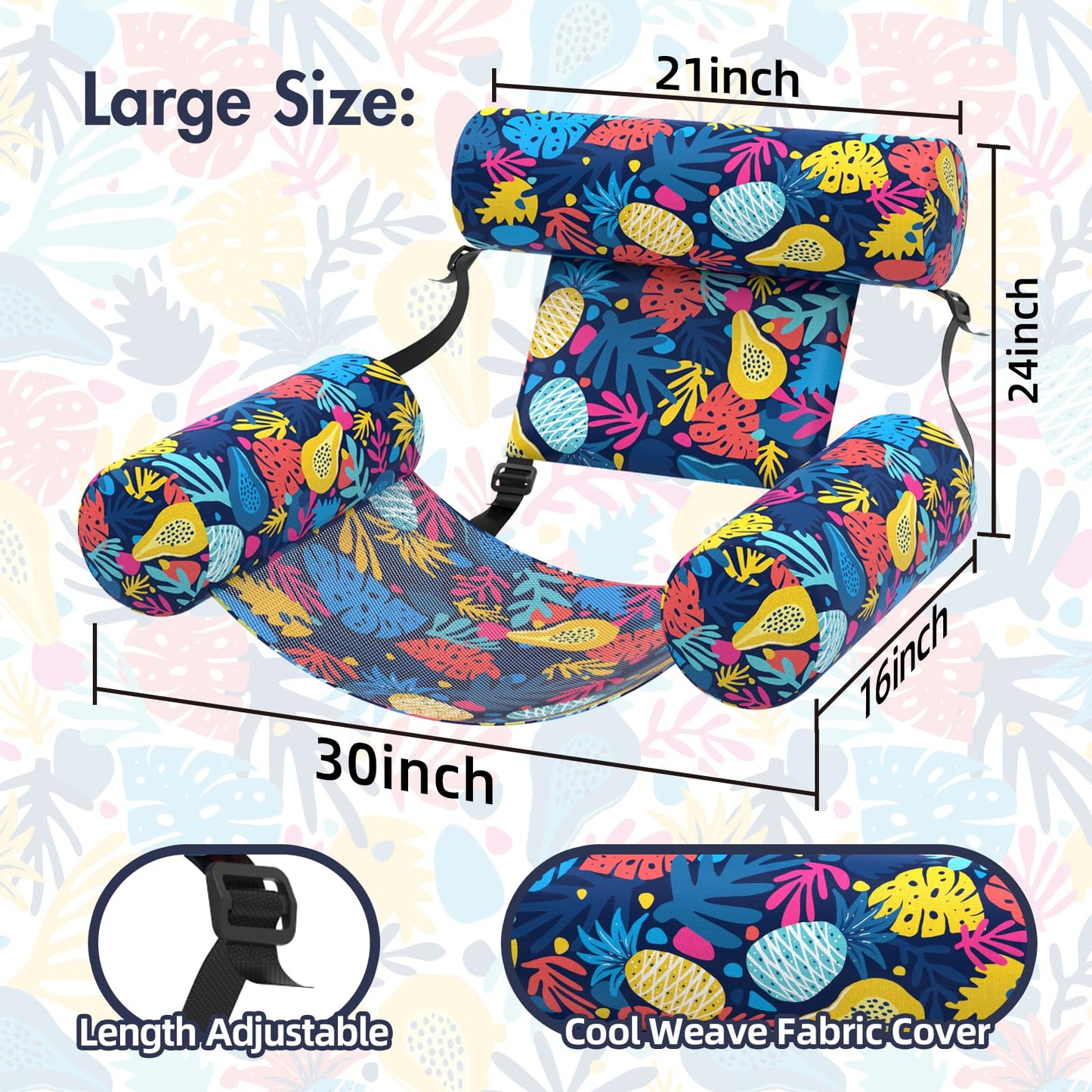 Sunikko X Pool Floats Adult – 2-Pack Fabric Hammock Loungers with Hawaii Flower Pattern
