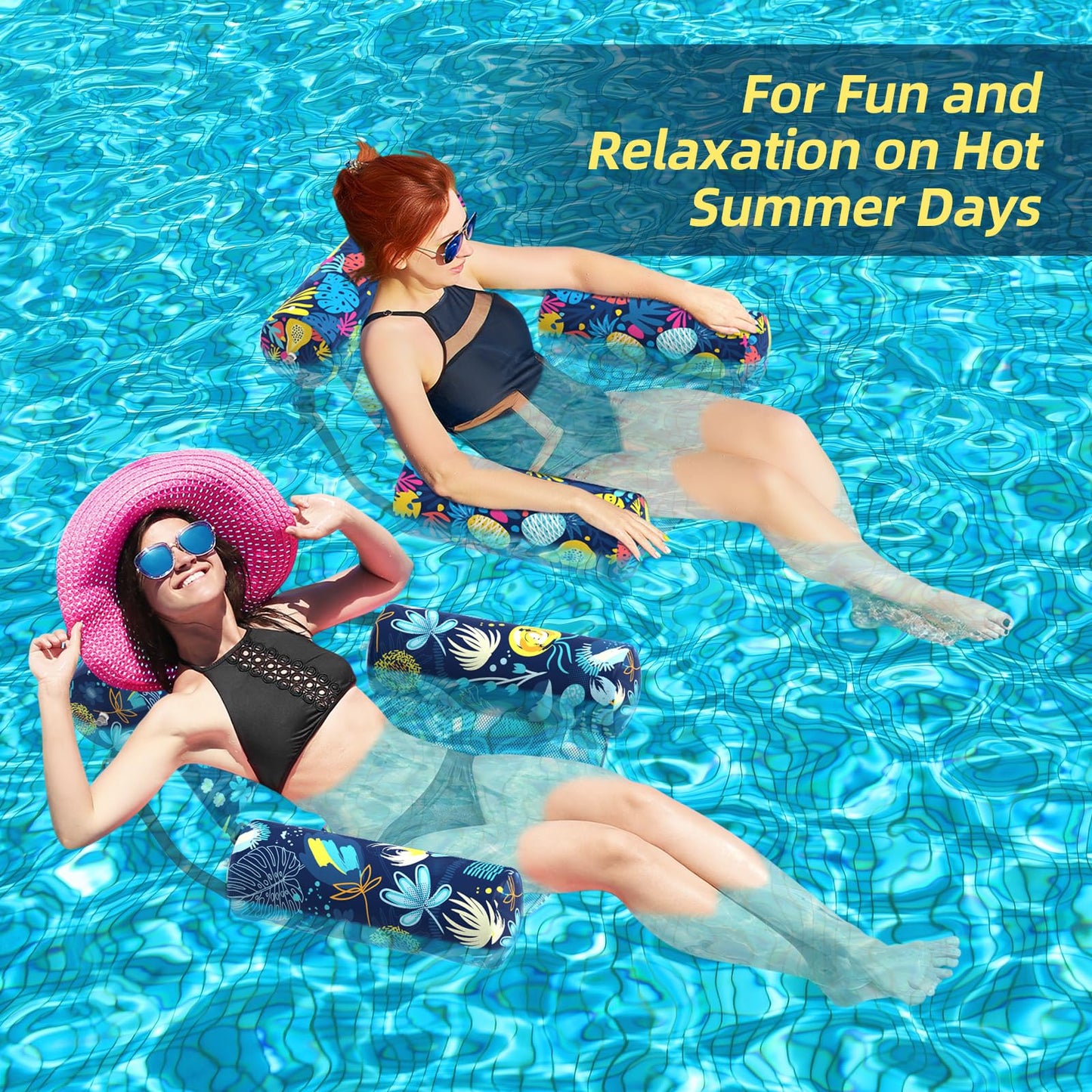 Sunikko X Pool Floats Adult – 2-Pack Fabric Hammock Loungers with Hawaii Flower Pattern
