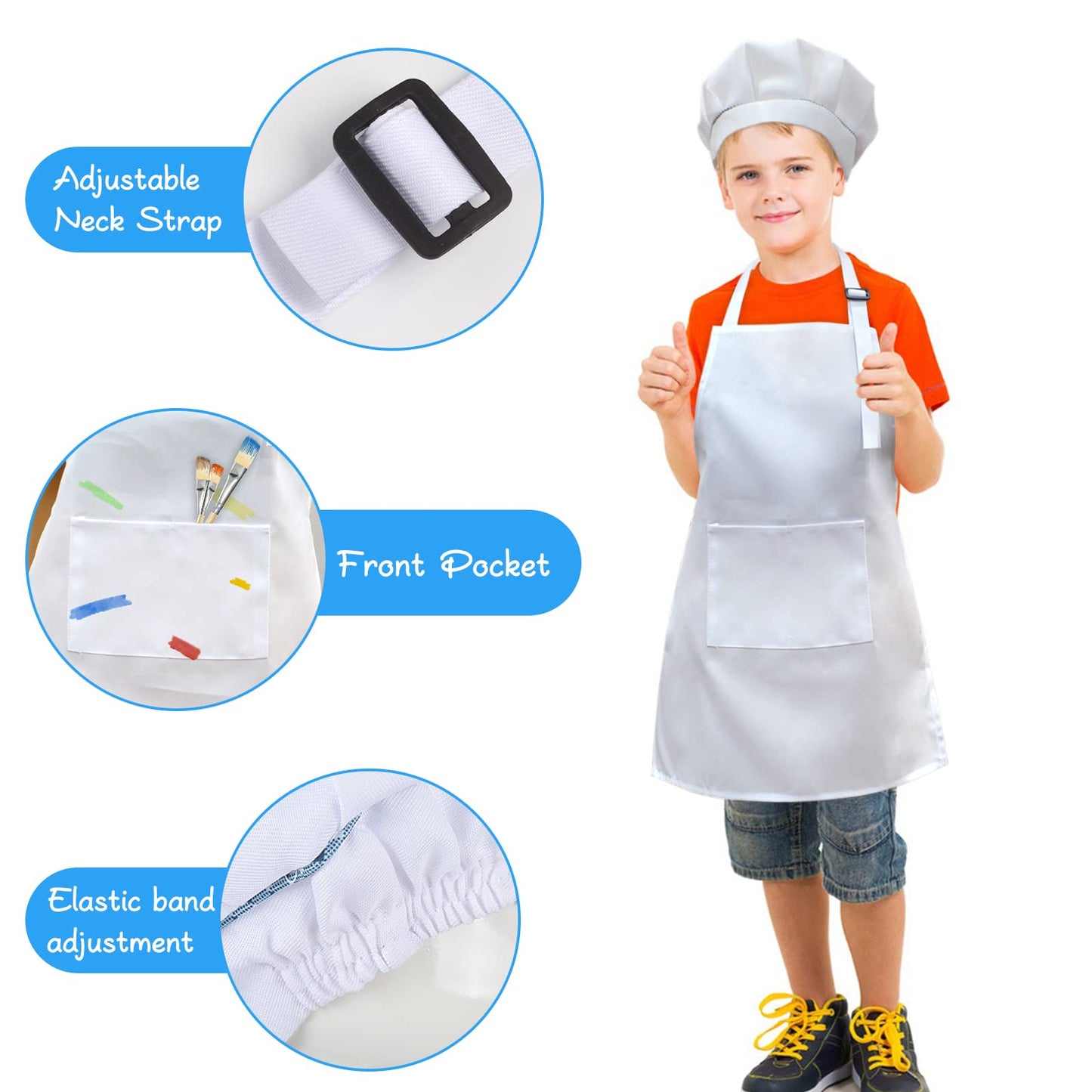 SUNLAND Kids Apron & Hat Set White - Cooking, Baking & Painting (3-6 Years)