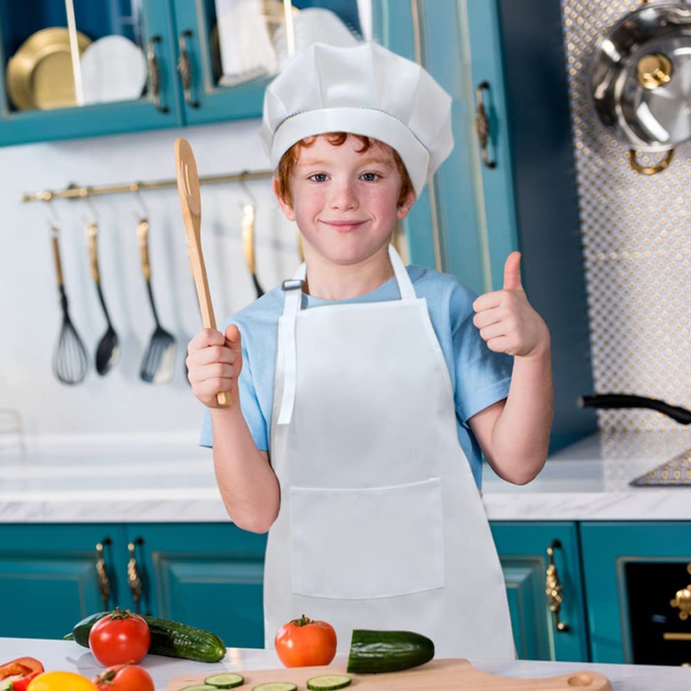 SUNLAND Kids Apron & Hat Set White - Cooking, Baking & Painting (3-6 Years)