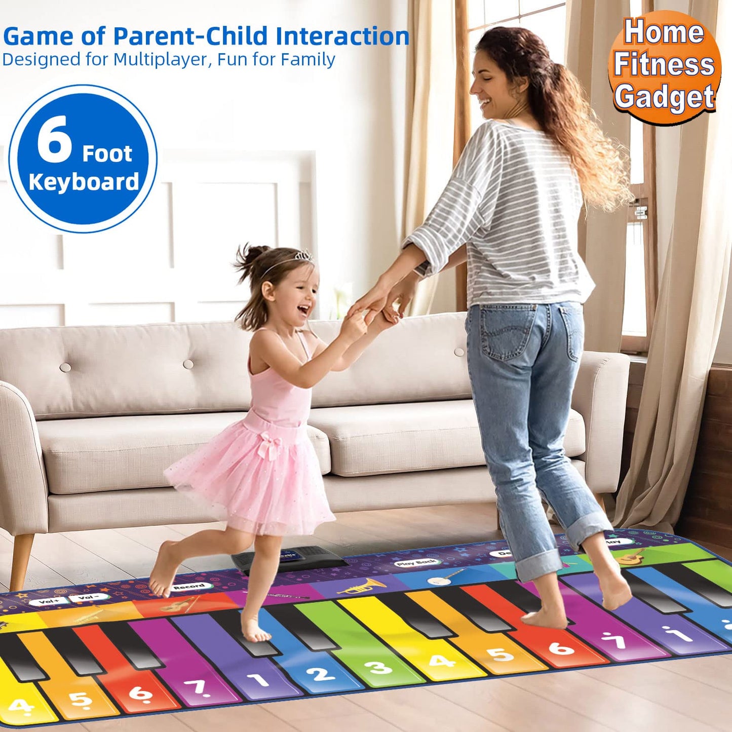 SUNLIN 6 ft Floor Piano Mat – Giant 24-Key Musical Toy with 10 Built-in Songs