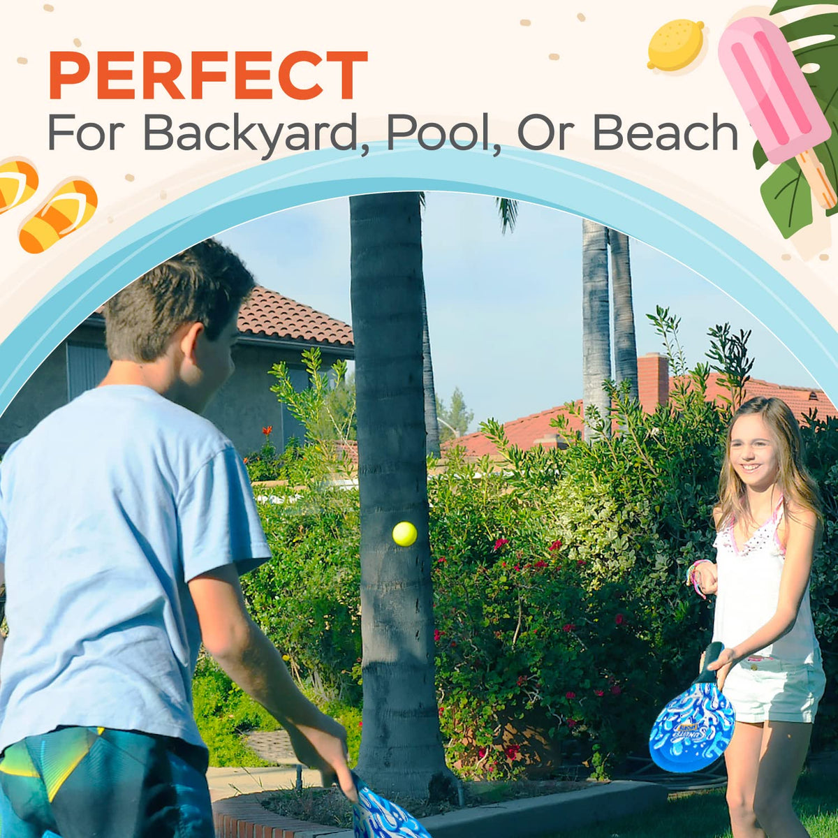 Sunlite Sports Beach Paddle Game Set – 2 Paddles & 3 Balls (Bonus Ball) for Backyard, Beach, or Lawn | Blue