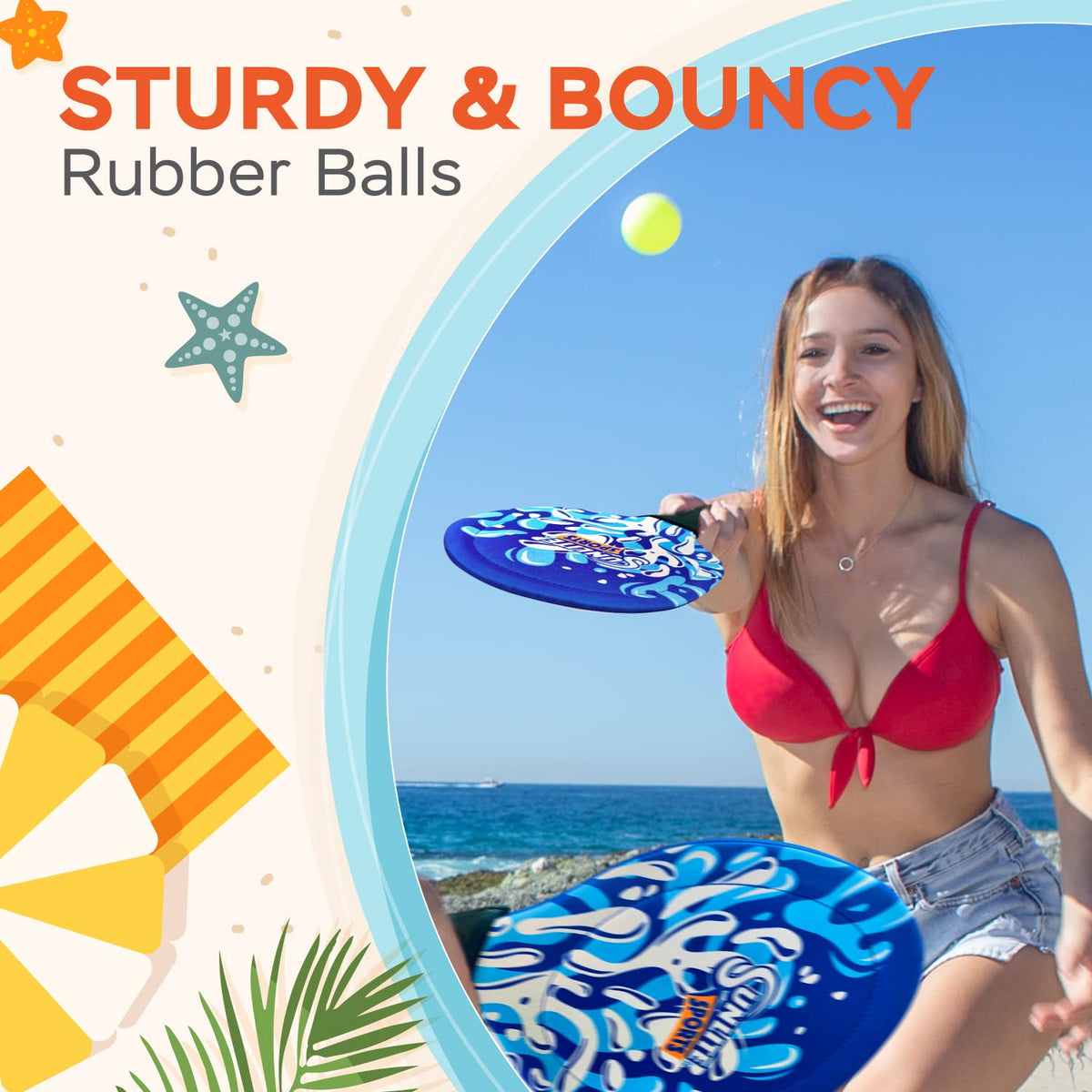 Sunlite Sports Beach Paddle Game Set – 2 Paddles & 3 Balls (Bonus Ball) for Backyard, Beach, or Lawn | Blue