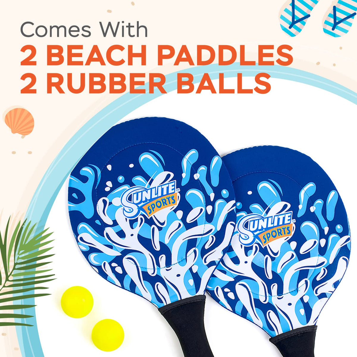 Sunlite Sports Beach Paddle Game Set – 2 Paddles & 3 Balls (Bonus Ball) for Backyard, Beach, or Lawn | Blue
