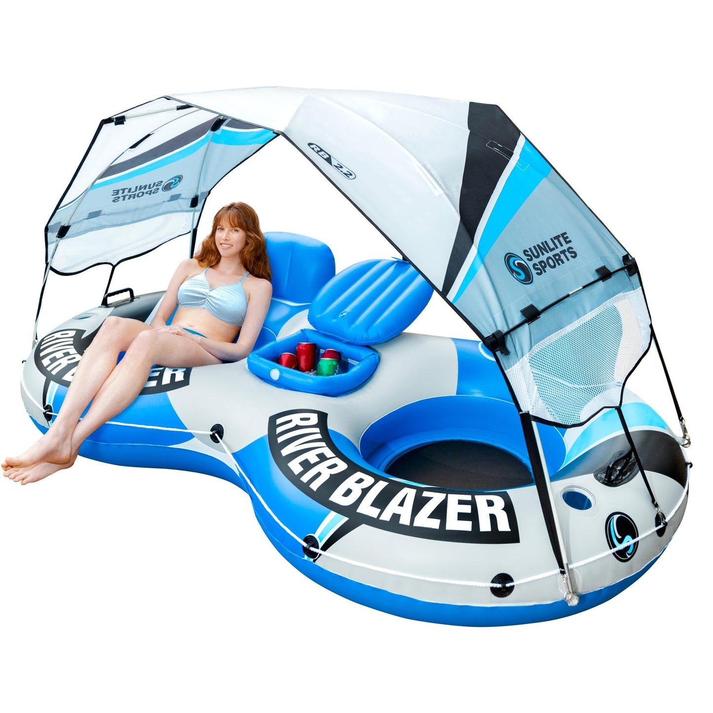 Sunlite Sports Heavy-Duty River Tube Inflatable | 2026 Upgrade with Detachable Canopy and Built-In Cooler