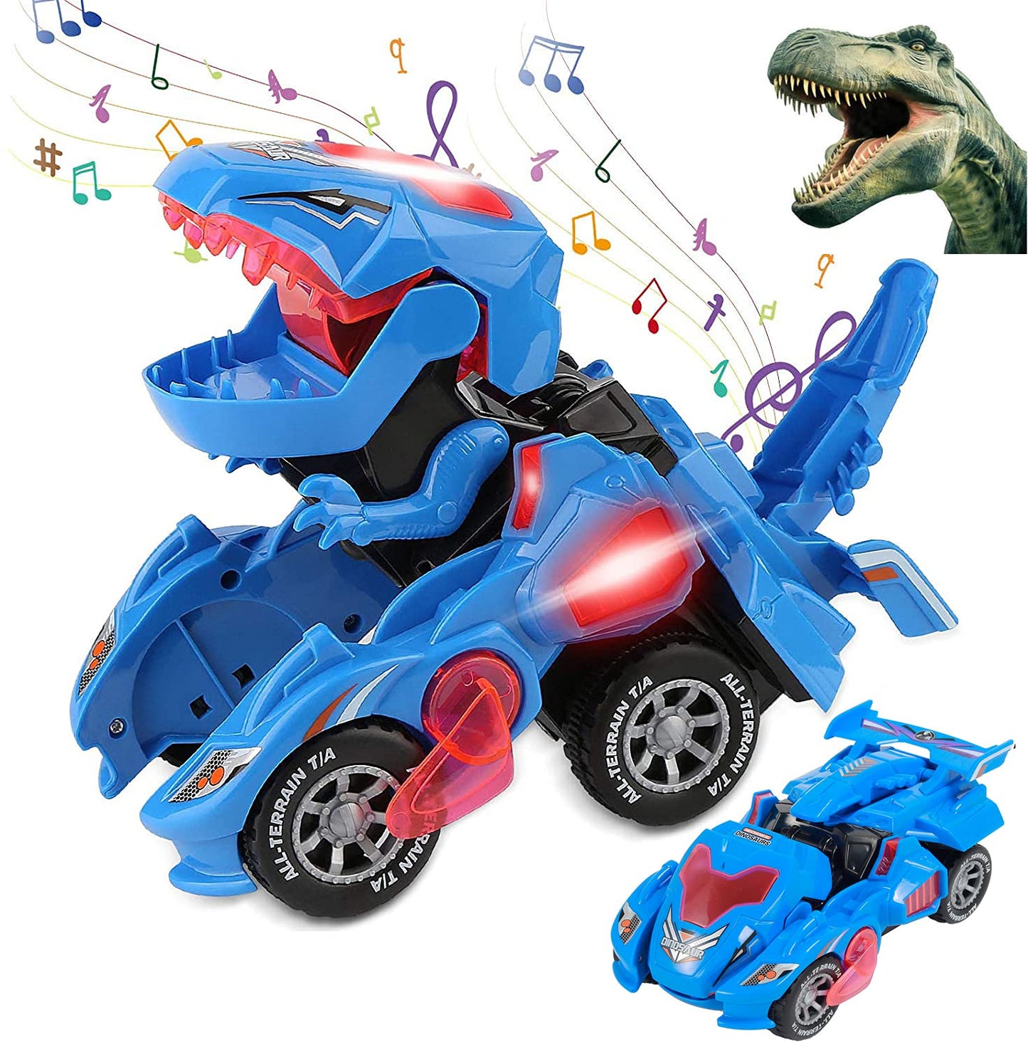 Sunnhan Transformer Toys Dinosaur Car - 2-in-1 LED Light & Sound, Blue