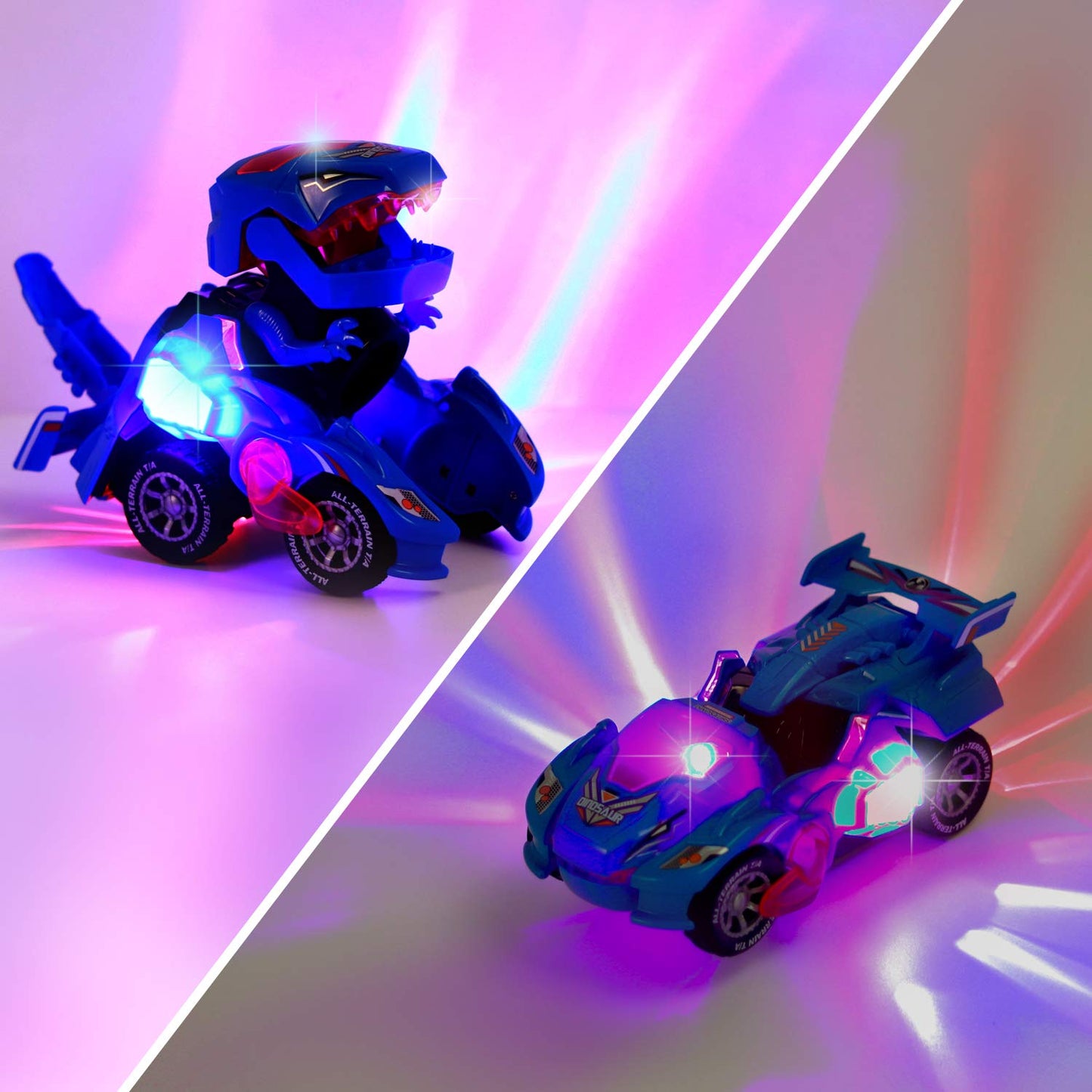 Sunnhan Transformer Toys Dinosaur Car - 2-in-1 LED Light & Sound, Blue