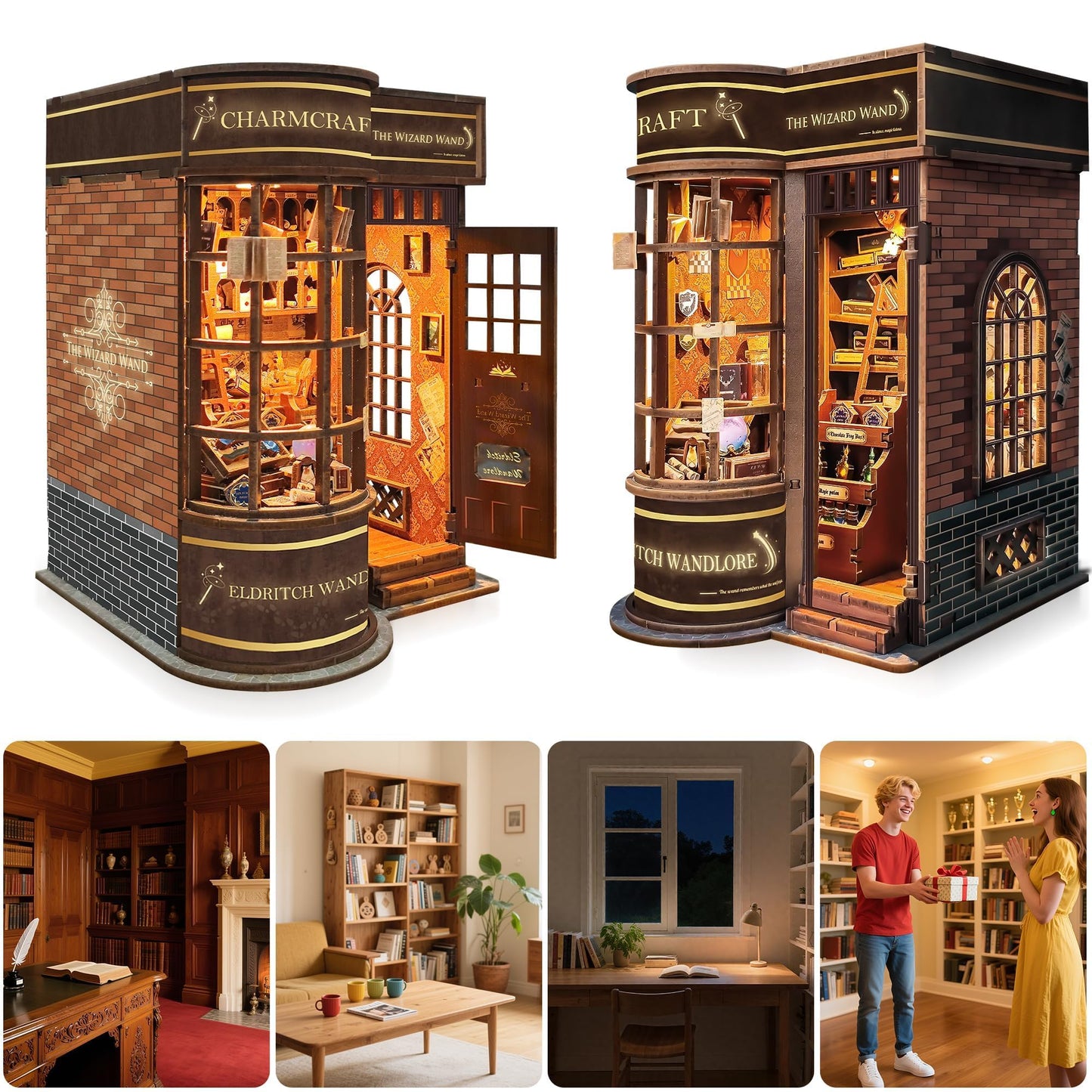 SUNNINO Book Nook Kit for Adults – DIY Miniature Doll House with LED Light