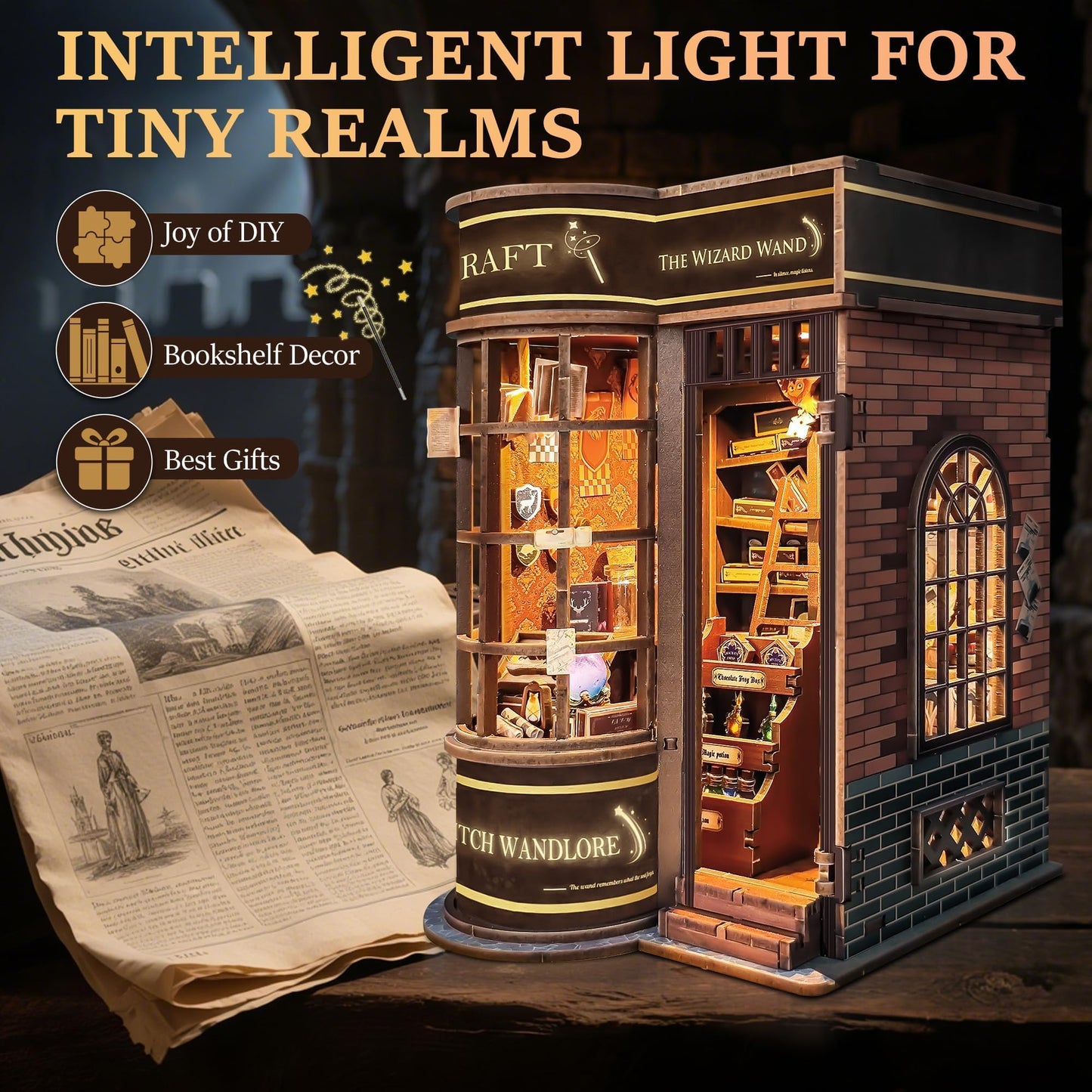 SUNNINO Book Nook Kit for Adults – DIY Miniature Doll House with LED Light