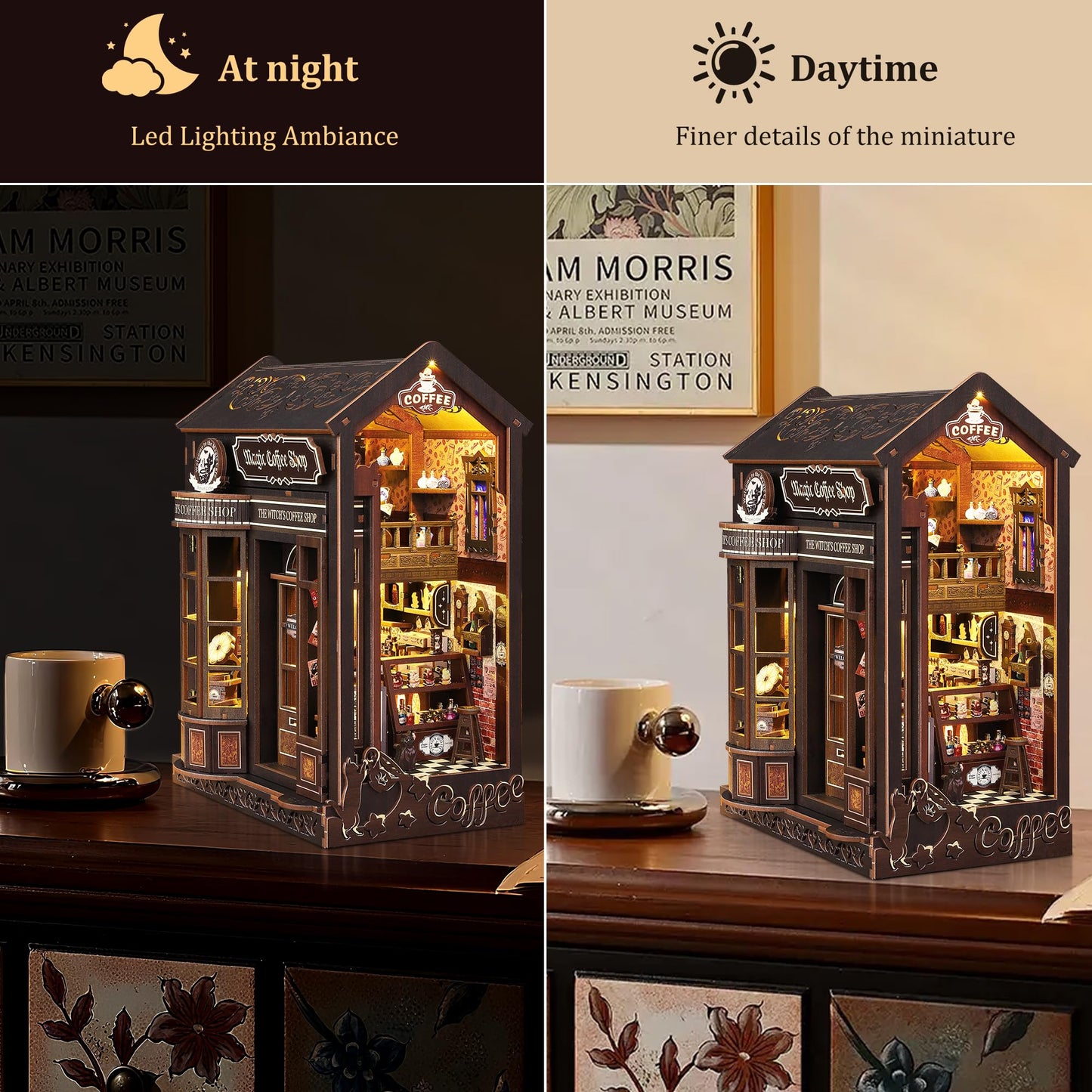 SUNNINO Book Nook Kit – DIY 3D Wooden Doll House with LED Lights