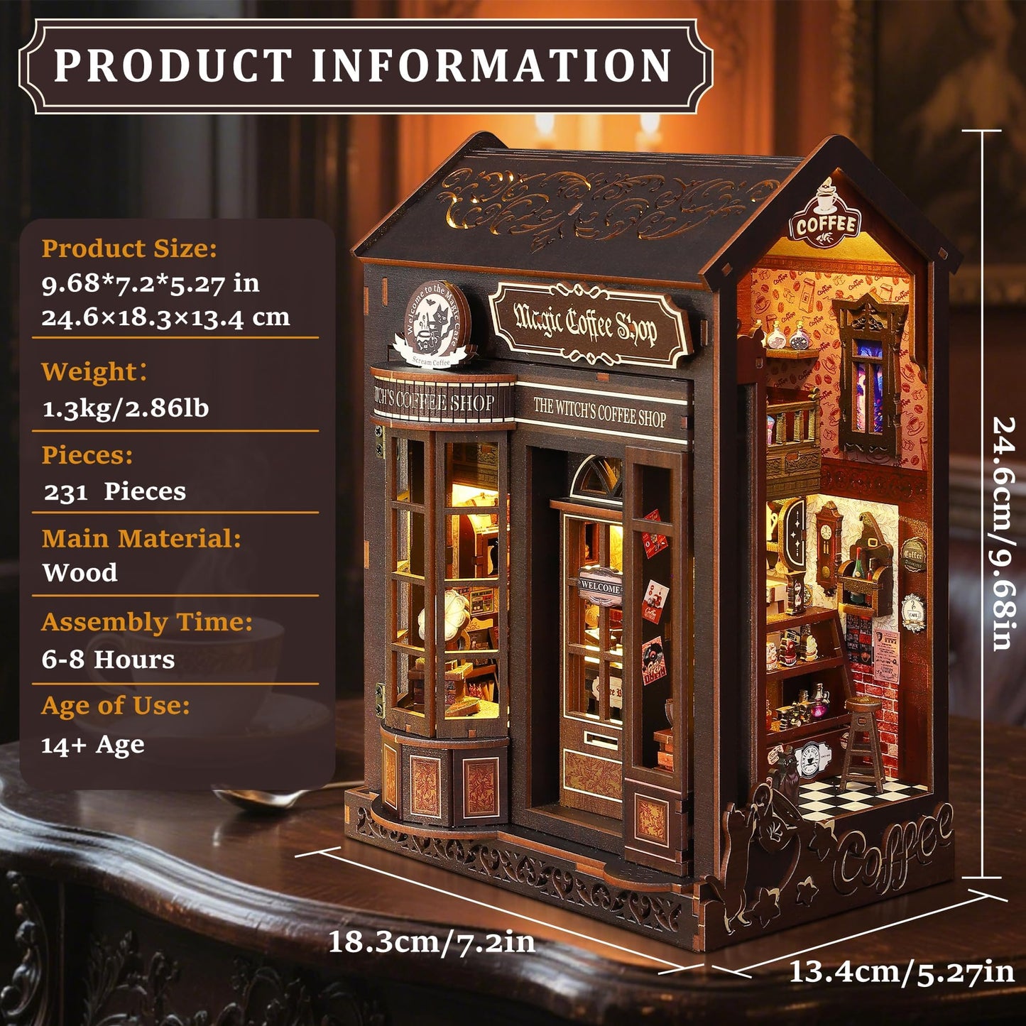 SUNNINO Book Nook Kit – DIY 3D Wooden Doll House with LED Lights