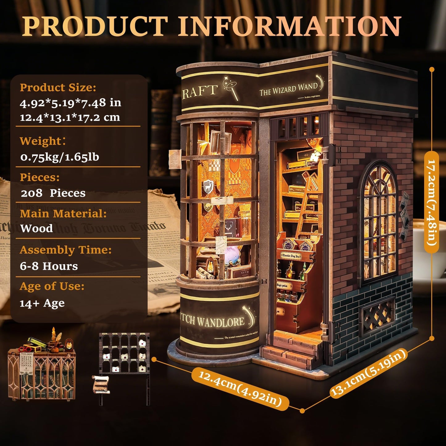 SUNNINO Book Nook Kit for Adults – DIY Miniature Doll House with LED Light