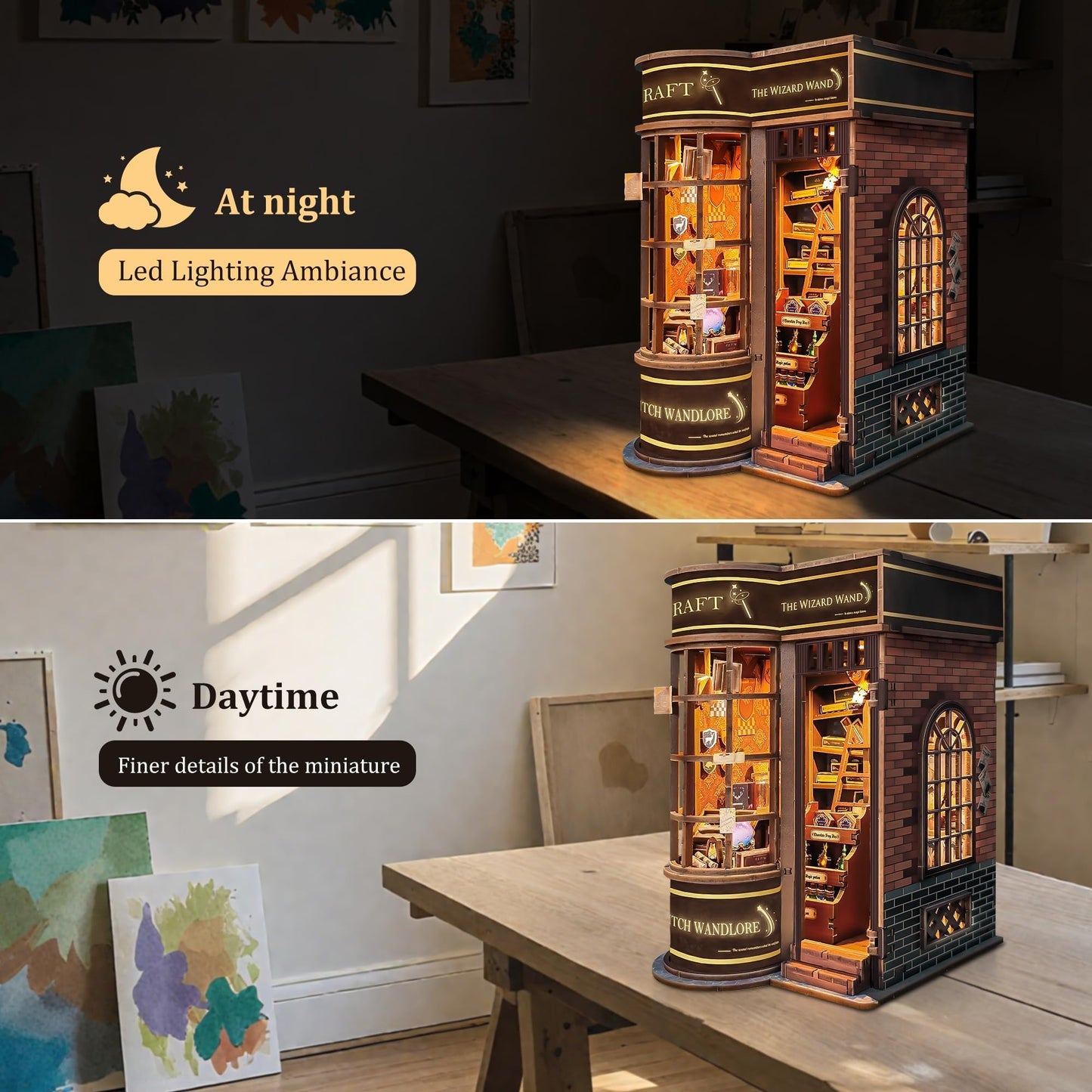 SUNNINO Book Nook Kit for Adults – DIY Miniature Doll House with LED Light