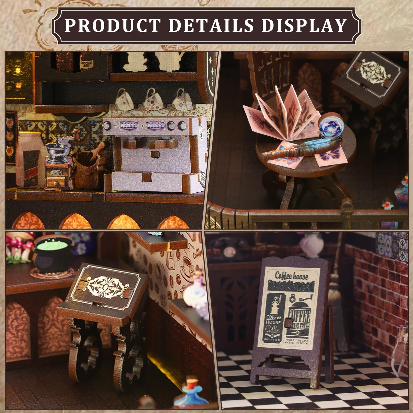 SUNNINO Book Nook Kit – DIY 3D Wooden Doll House with LED Lights