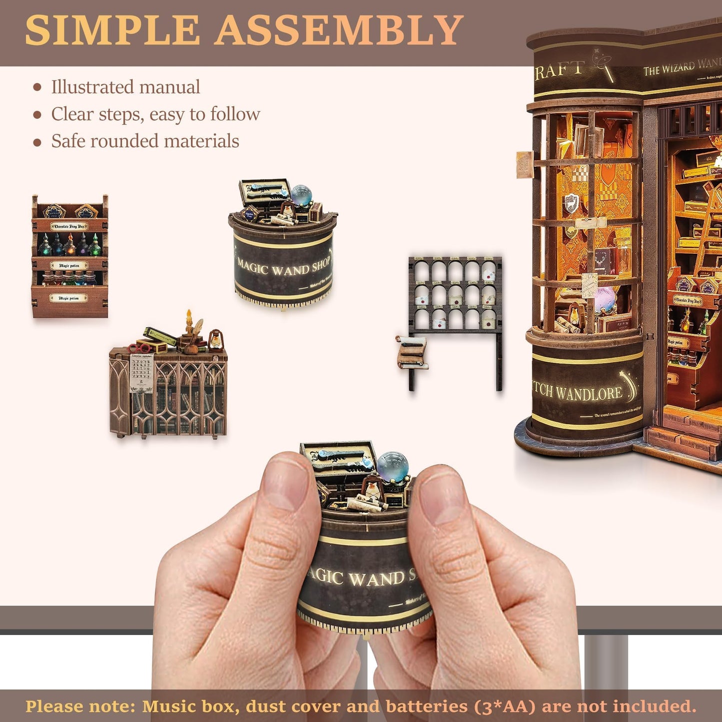 SUNNINO Book Nook Kit for Adults – DIY Miniature Doll House with LED Light