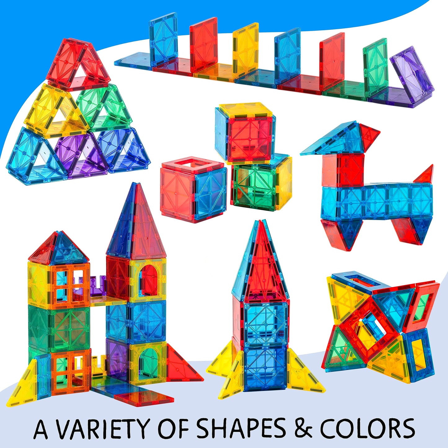 Sunny Auntie Magnetic Tiles 56 PCS – STEM Building Tiles for Kids Ages 3-8