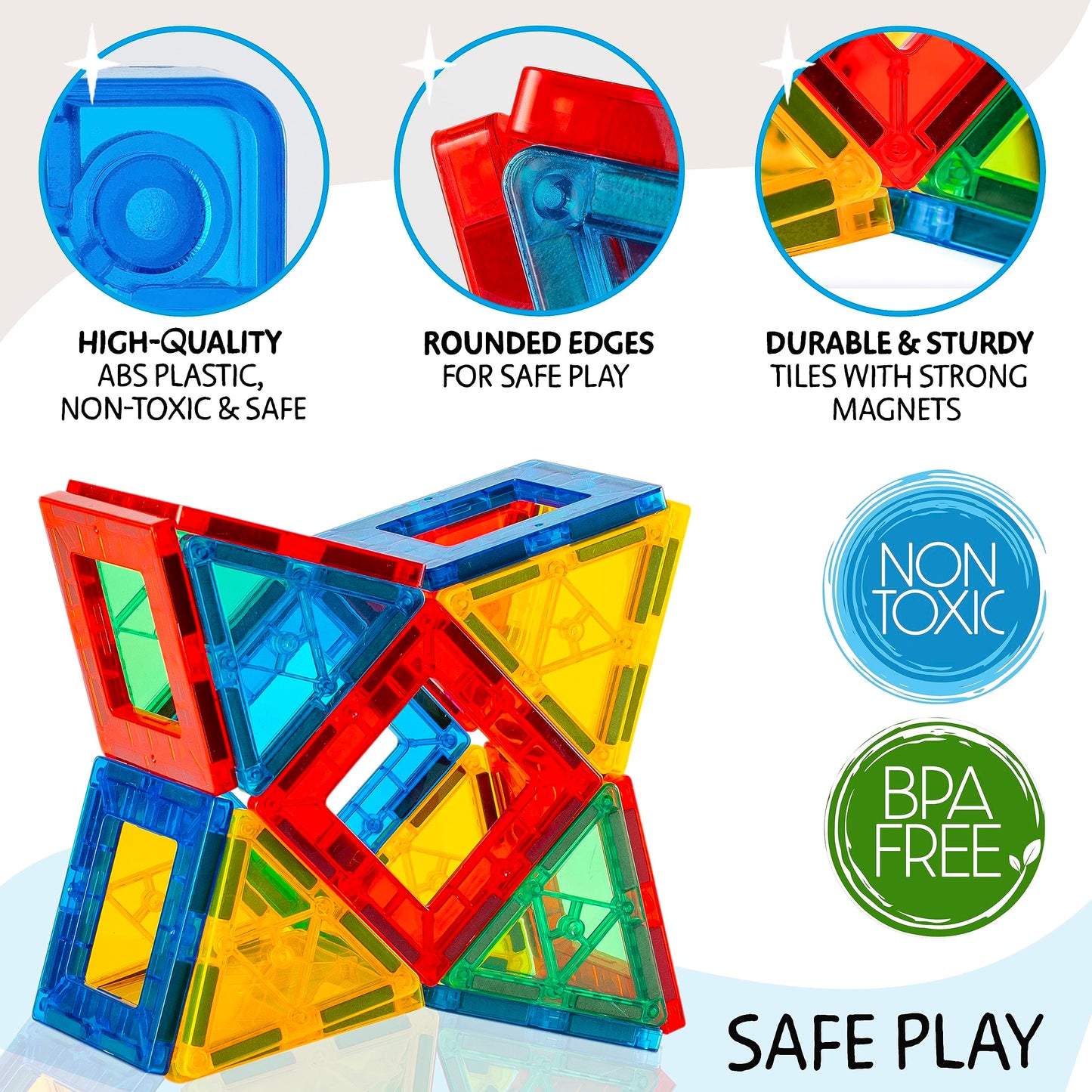 Sunny Auntie Magnetic Tiles 180 PCS XL Set – STEM Building Toy for Kids 3-8 | Gift Box & Carry Case