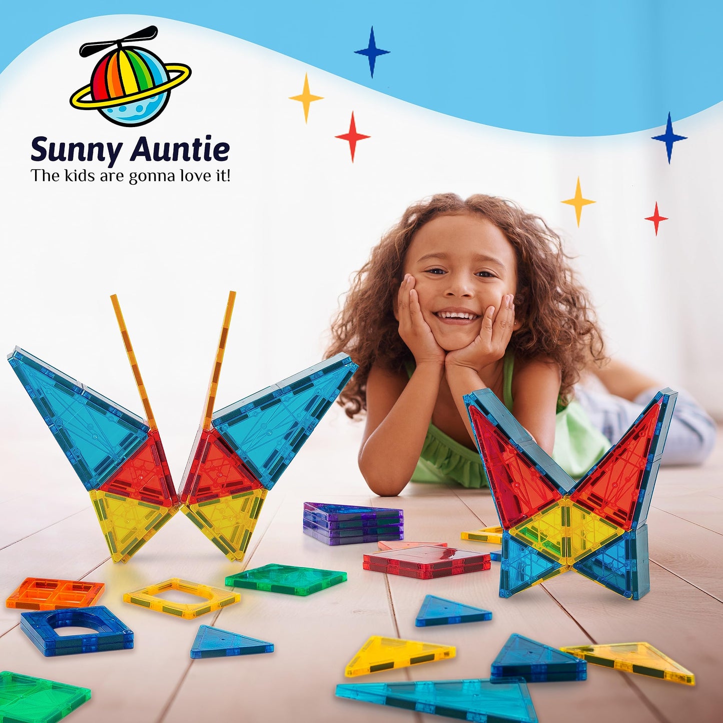 Sunny Auntie Magnetic Tiles 180 PCS XL Set – STEM Building Toy for Kids 3-8 | Gift Box & Carry Case