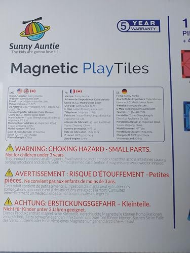 Sunny Auntie Magnetic Tiles 180 PCS XL Set – STEM Building Toy for Kids 3-8 | Gift Box & Carry Case