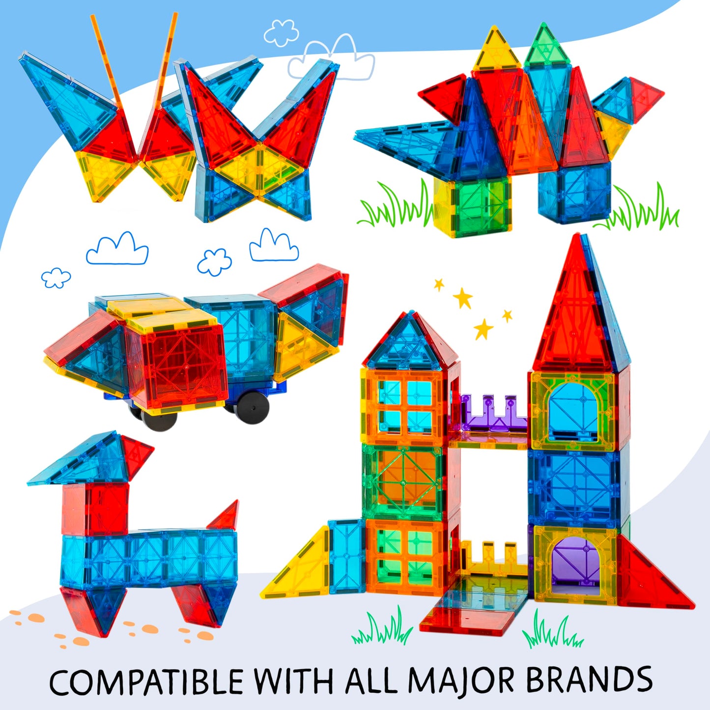 Sunny Auntie Magnetic Tiles 180 PCS XL Set – STEM Building Toy for Kids 3-8 | Gift Box & Carry Case