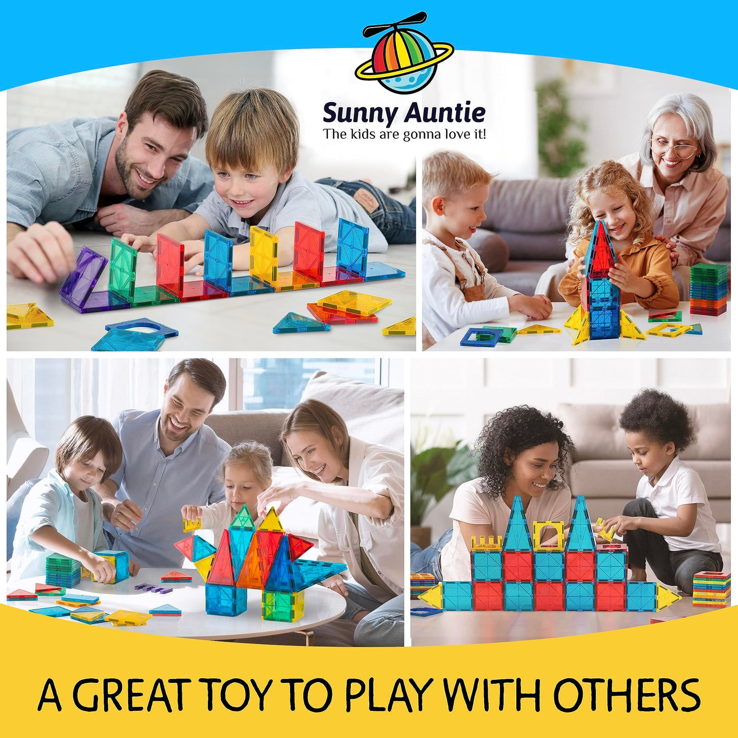 Sunny Auntie Magnetic Tiles 180 PCS XL Set – STEM Building Toy for Kids 3-8 | Gift Box & Carry Case