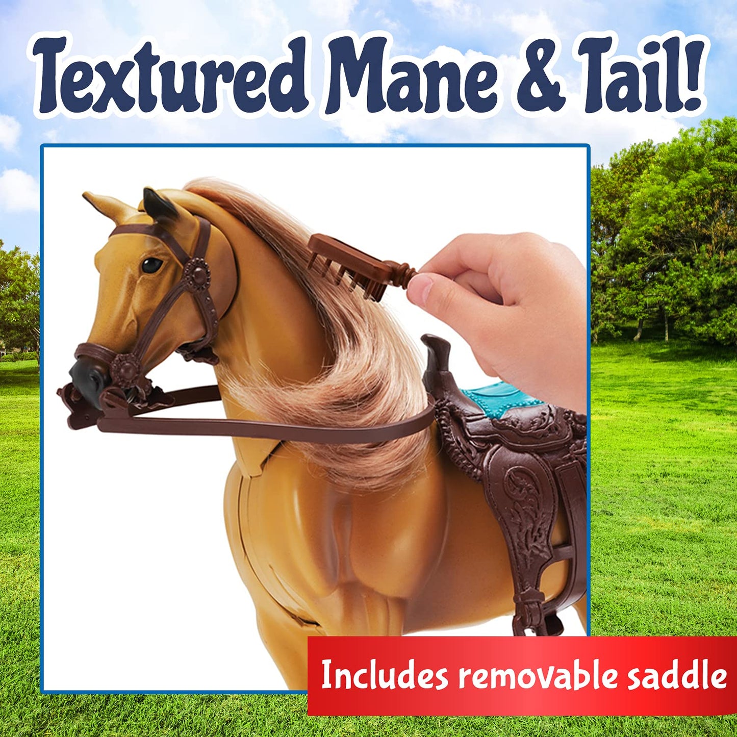 Sunny Days Entertainment Quarter Horse with Moveable Head & Realistic Sound | 14 Grooming Accessories | Blue Ribbon Champions Deluxe Toy Horses