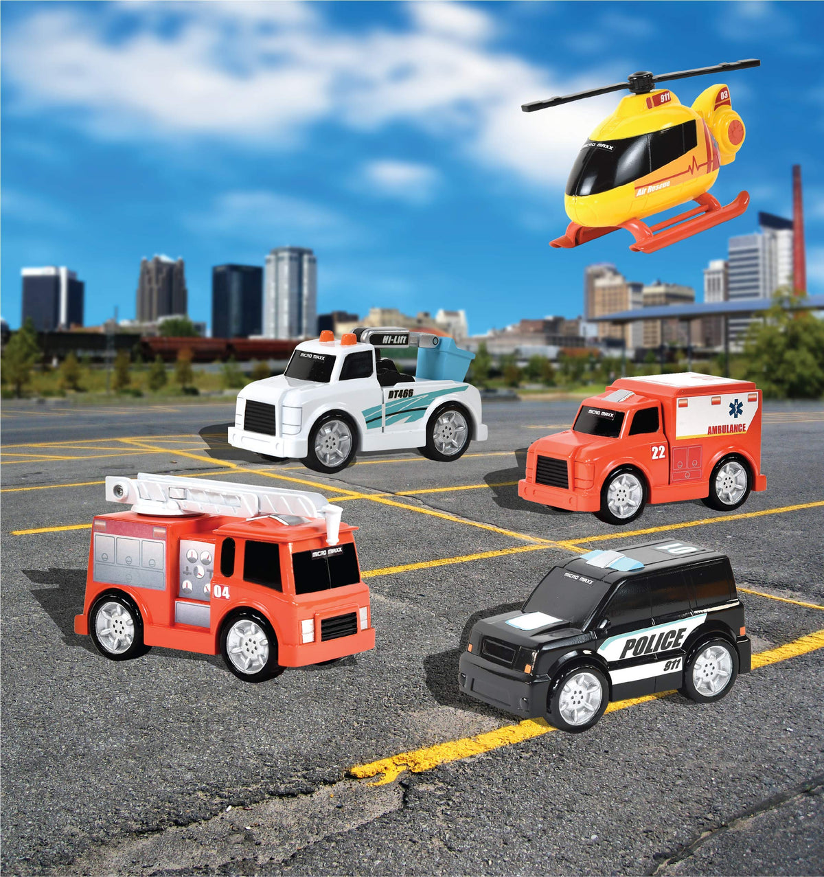 Sunny Days Entertainment Micro Mini City Vehicles – 5-Pack Rescue Toys with Moving Parts
