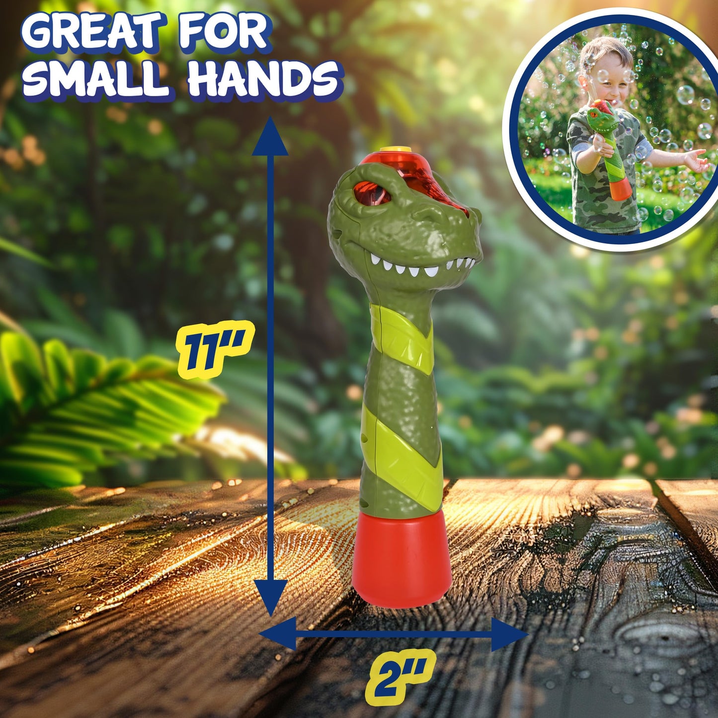 Maxx Bubbles Dinosaur Bubble Wand – Light Up Bubble Blower with Dino Sounds | Sunny Days Entertainment