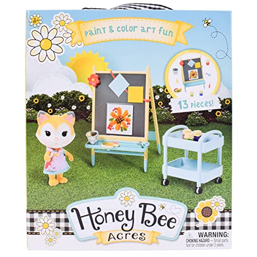 Sunny Days Entertainment Honey Bee Acres Paint & Color Playset – 13-Piece Dollhouse Set with Exclusive Fox Figure