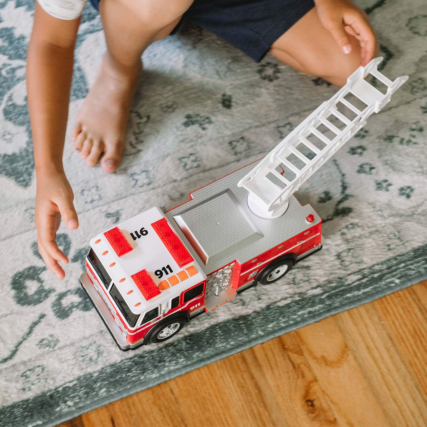 Sunny Days Maxx Action 12-inch Fire Truck – Lights, Ladder, Motorized Drive
