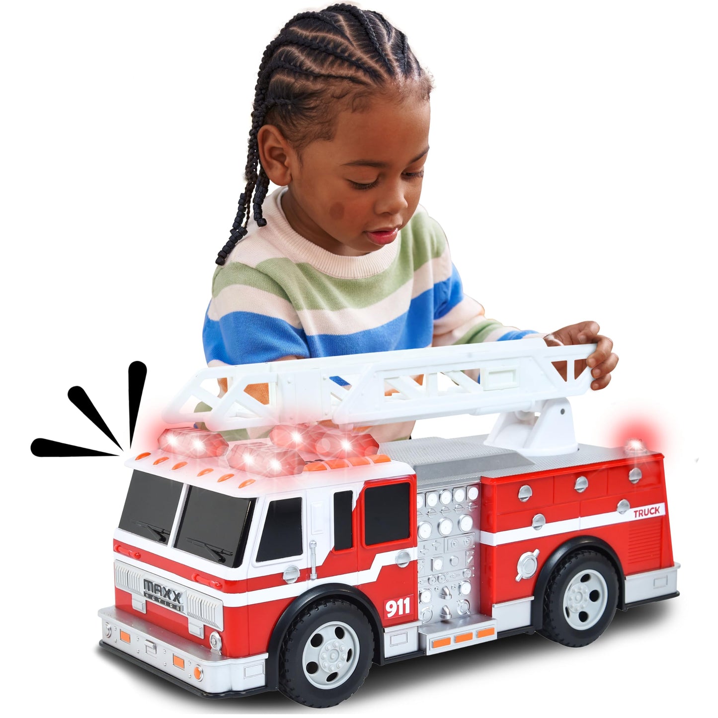 Sunny Days Maxx Action 12-inch Fire Truck – Lights, Ladder, Motorized Drive