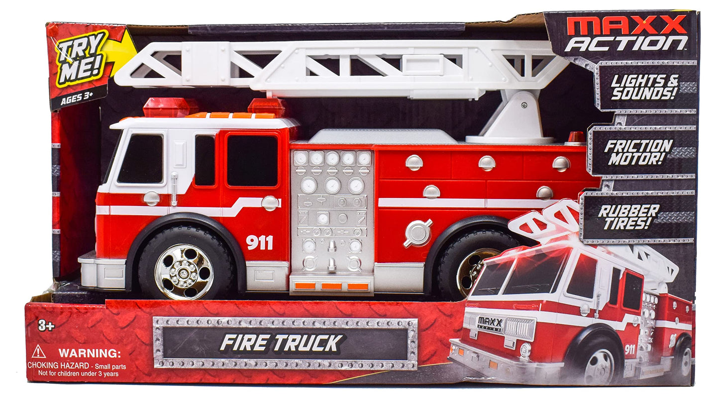 Sunny Days Maxx Action 12-inch Fire Truck – Lights, Ladder, Motorized Drive