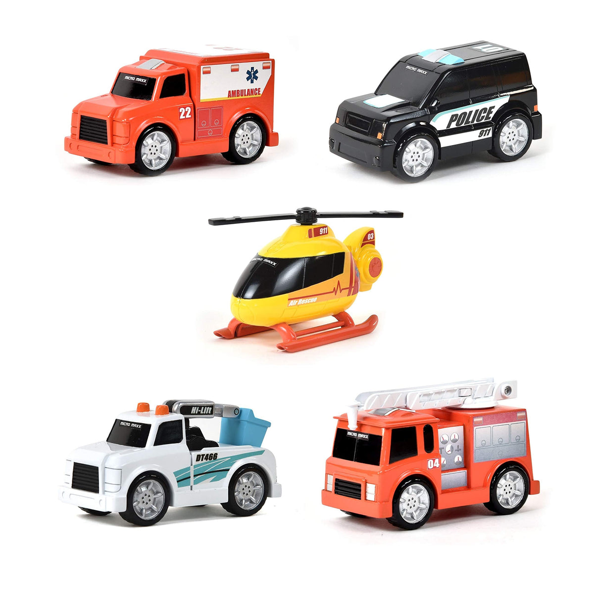 Sunny Days Entertainment Micro Mini City Vehicles – 5-Pack Rescue Toys with Moving Parts