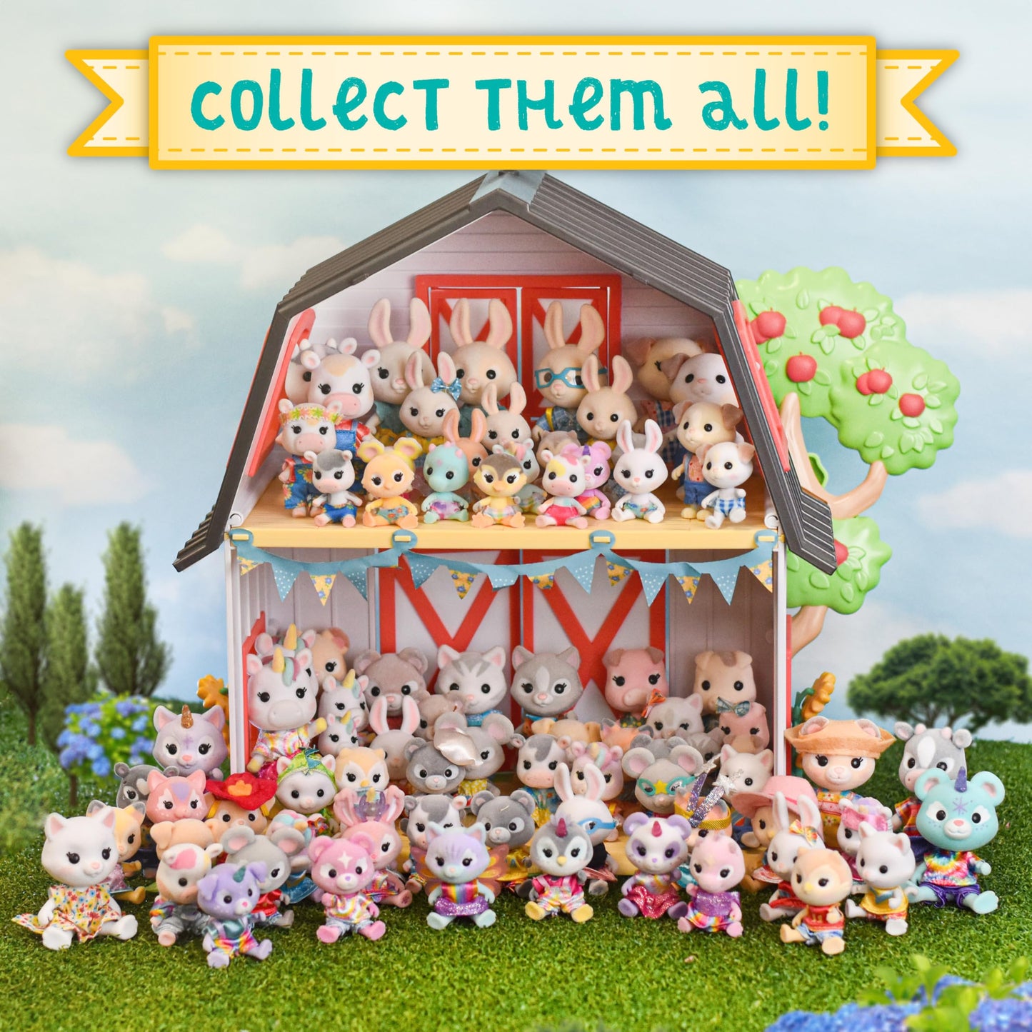 Sunny Days Entertainment Honey Bee Acres Rainbow Ridge Daydreamers Unicorn Family – 4 Miniature Flocked Dolls