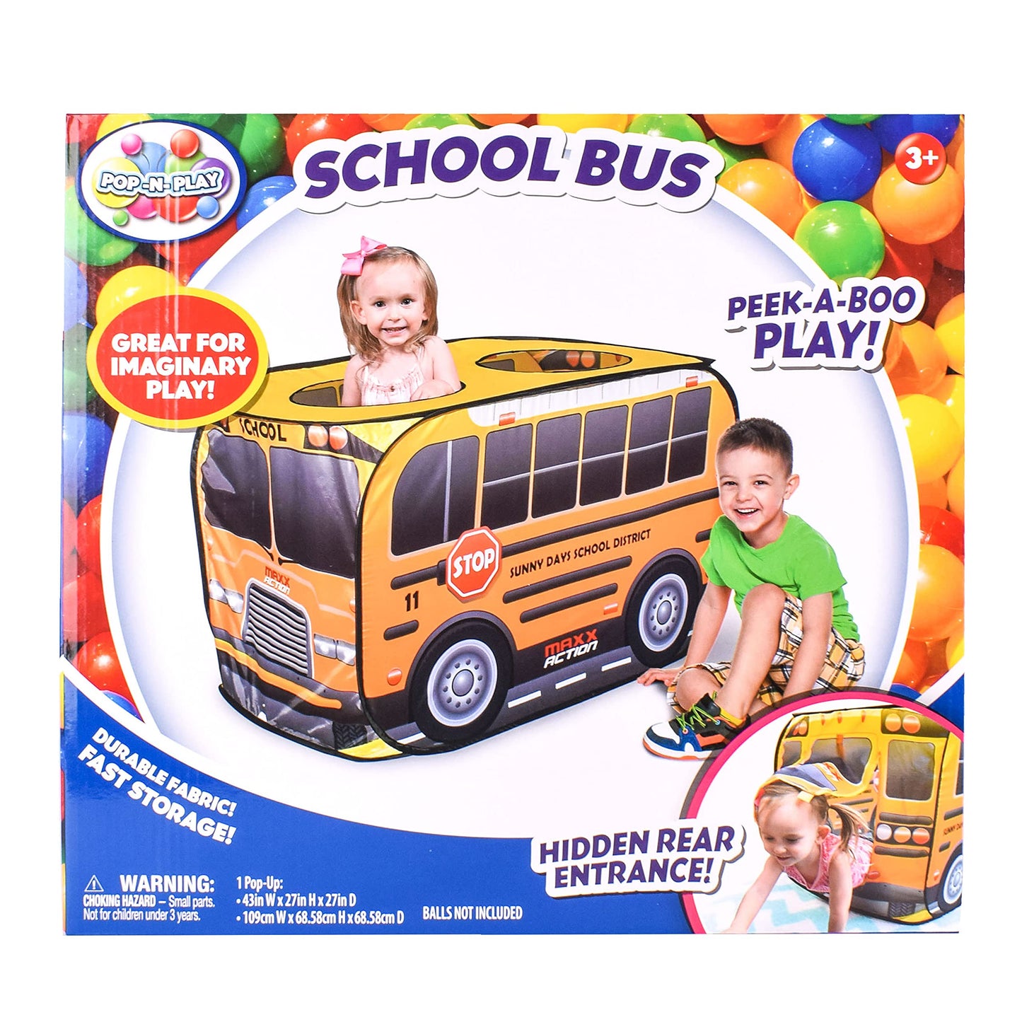 Sunny Days Entertainment Pop Up School Bus – Indoor Playhouse for Kids