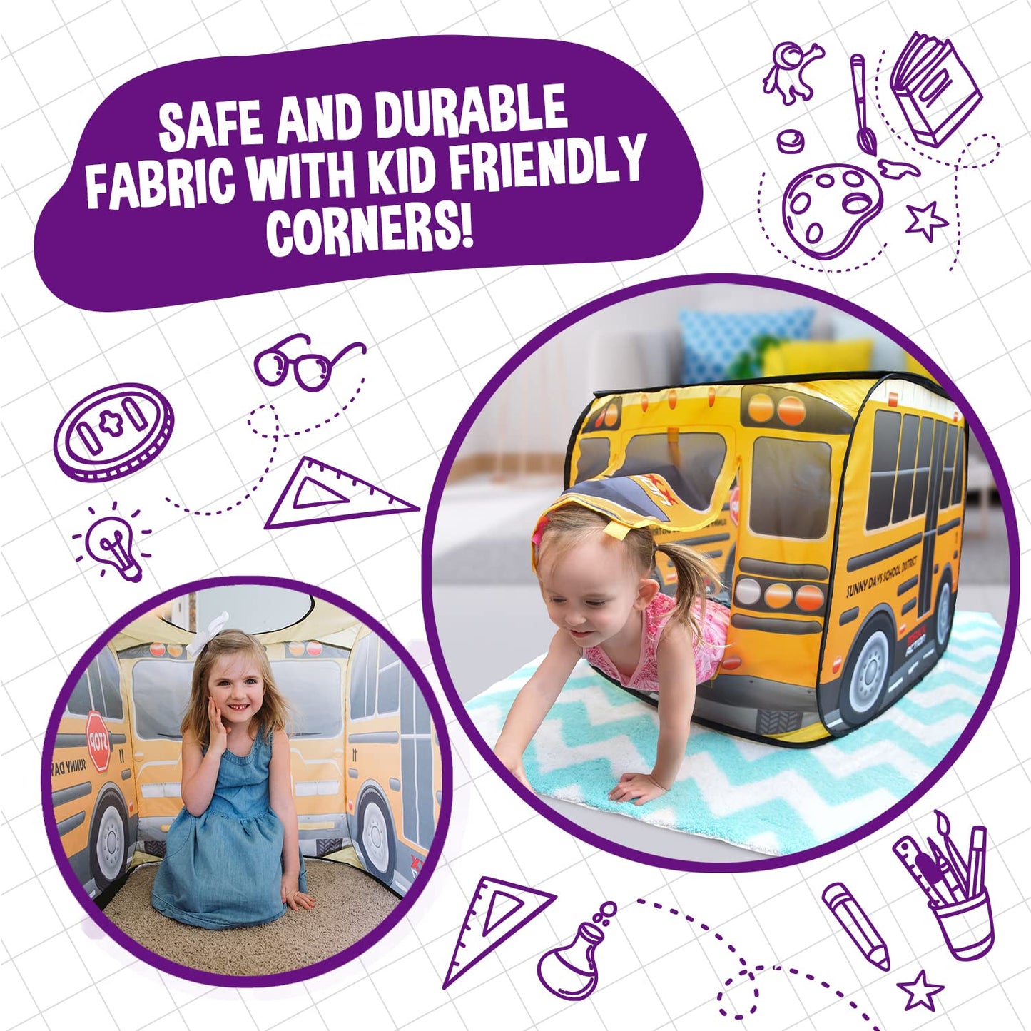 Sunny Days Entertainment Pop Up School Bus – Indoor Playhouse for Kids