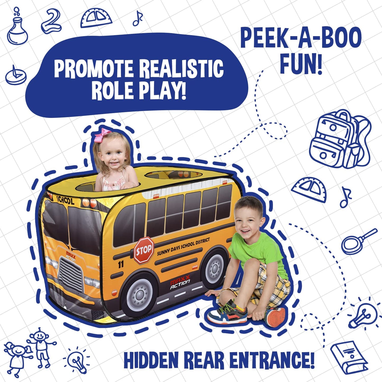 Sunny Days Entertainment Pop Up School Bus – Indoor Playhouse for Kids