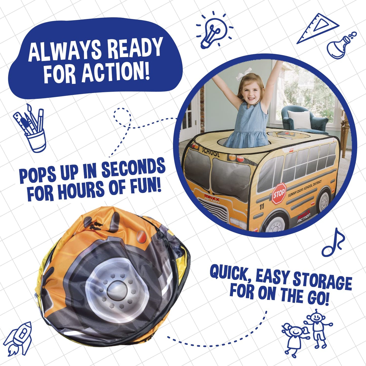 Sunny Days Entertainment Pop Up School Bus – Indoor Playhouse for Kids