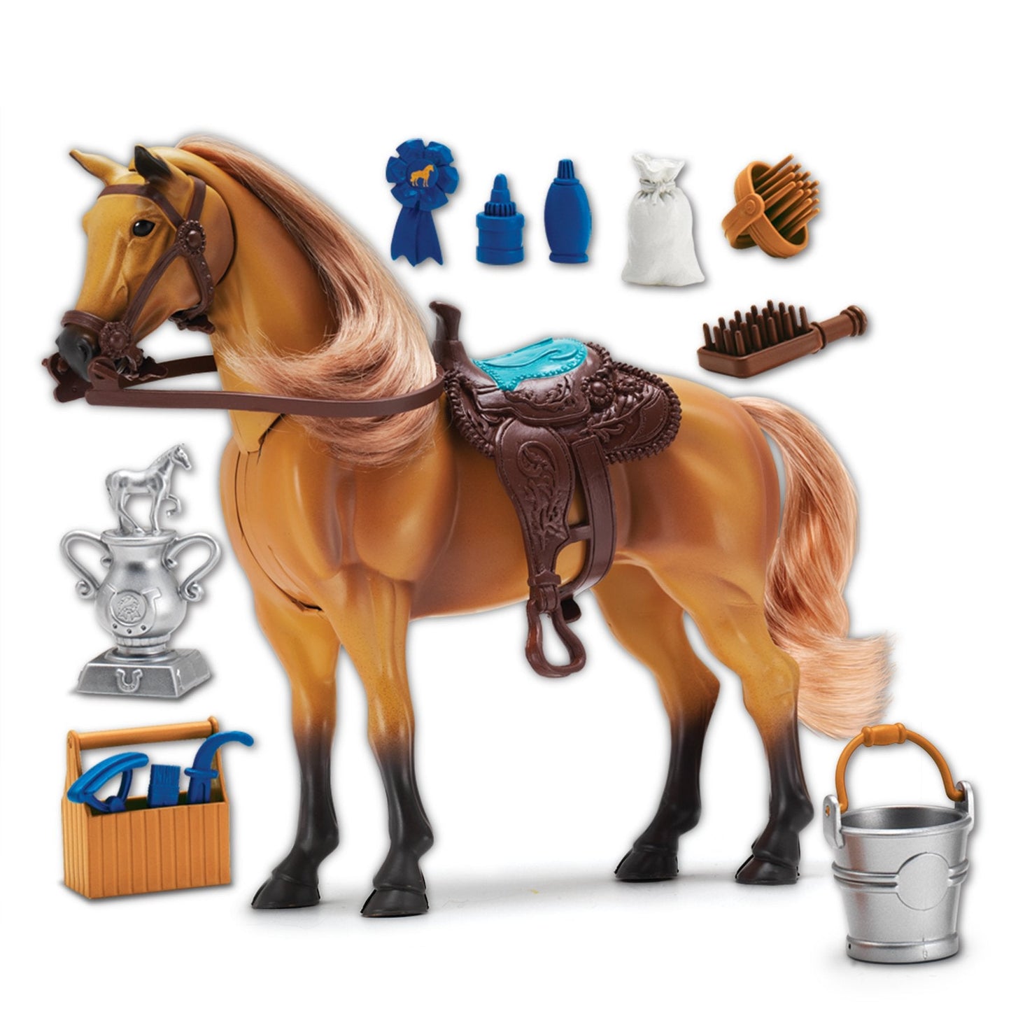 Sunny Days Entertainment Quarter Horse with Moveable Head & Realistic Sound | 14 Grooming Accessories | Blue Ribbon Champions Deluxe Toy Horses