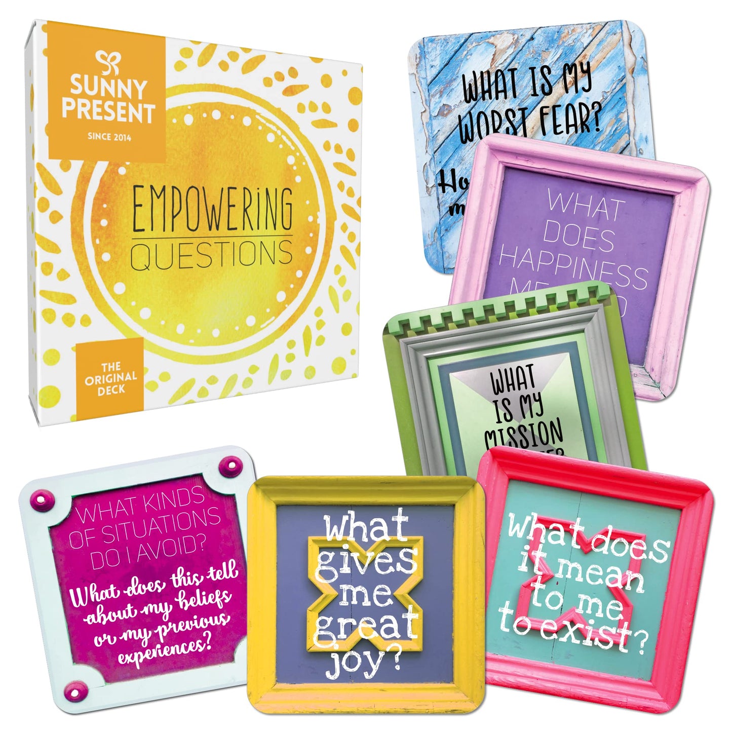 Sunny Present Empowering Questions Cards – 52 Self-Care Prompts for Mindfulness & Meditation | The Original Deck