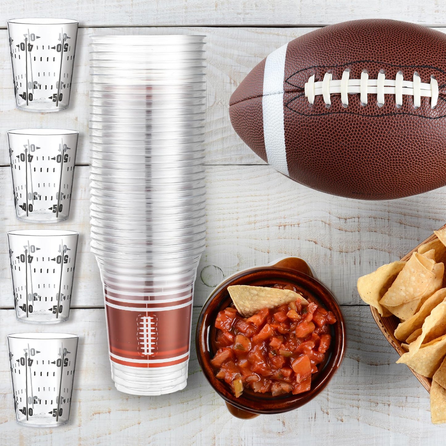 Sunnychicc Football Party Cups Kit — 40x 16oz Plastic Cups + 40x 2oz Shot Glasses, Bulk Disposable Game Day Supplies