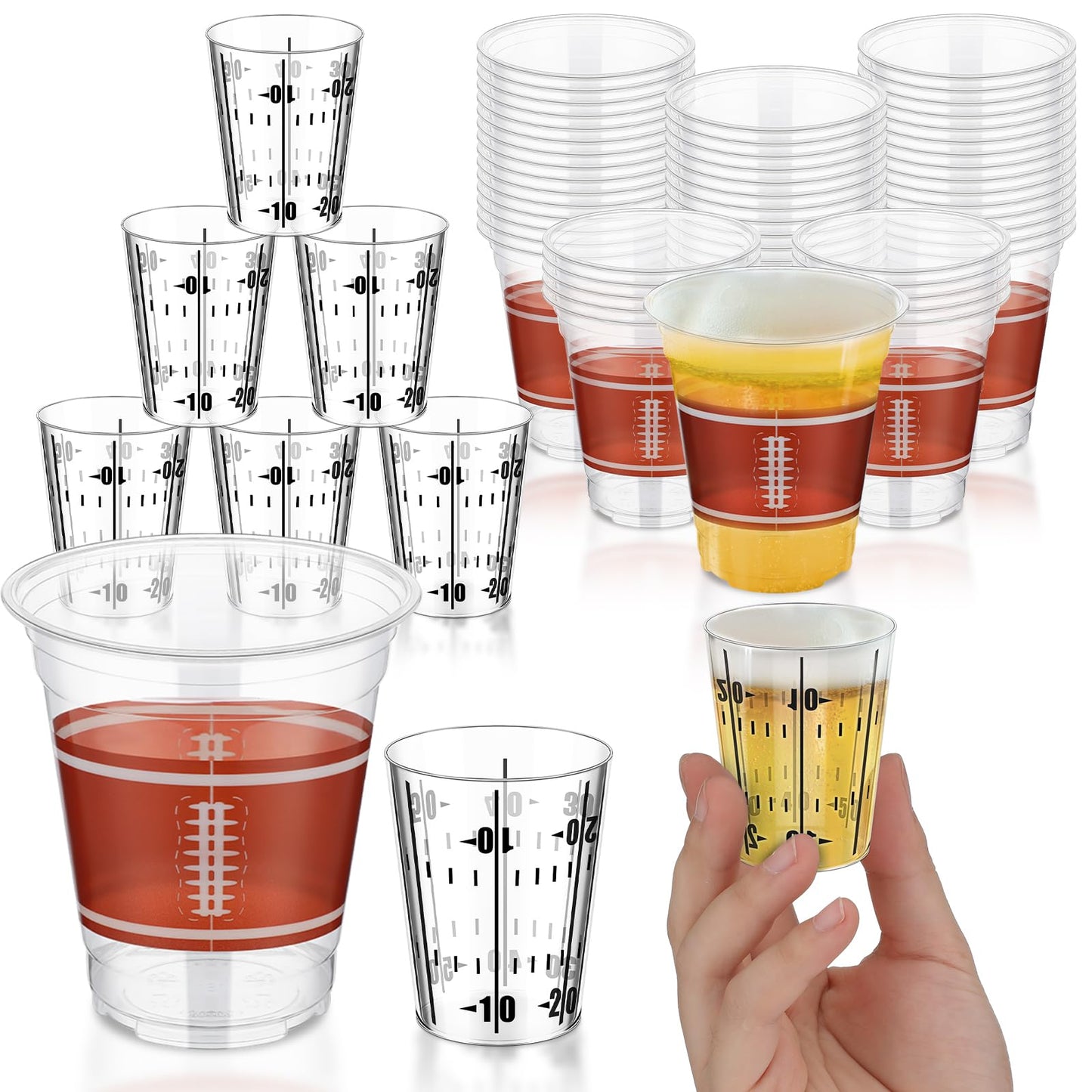 Sunnychicc Football Party Cups Kit — 40x 16oz Plastic Cups + 40x 2oz Shot Glasses, Bulk Disposable Game Day Supplies