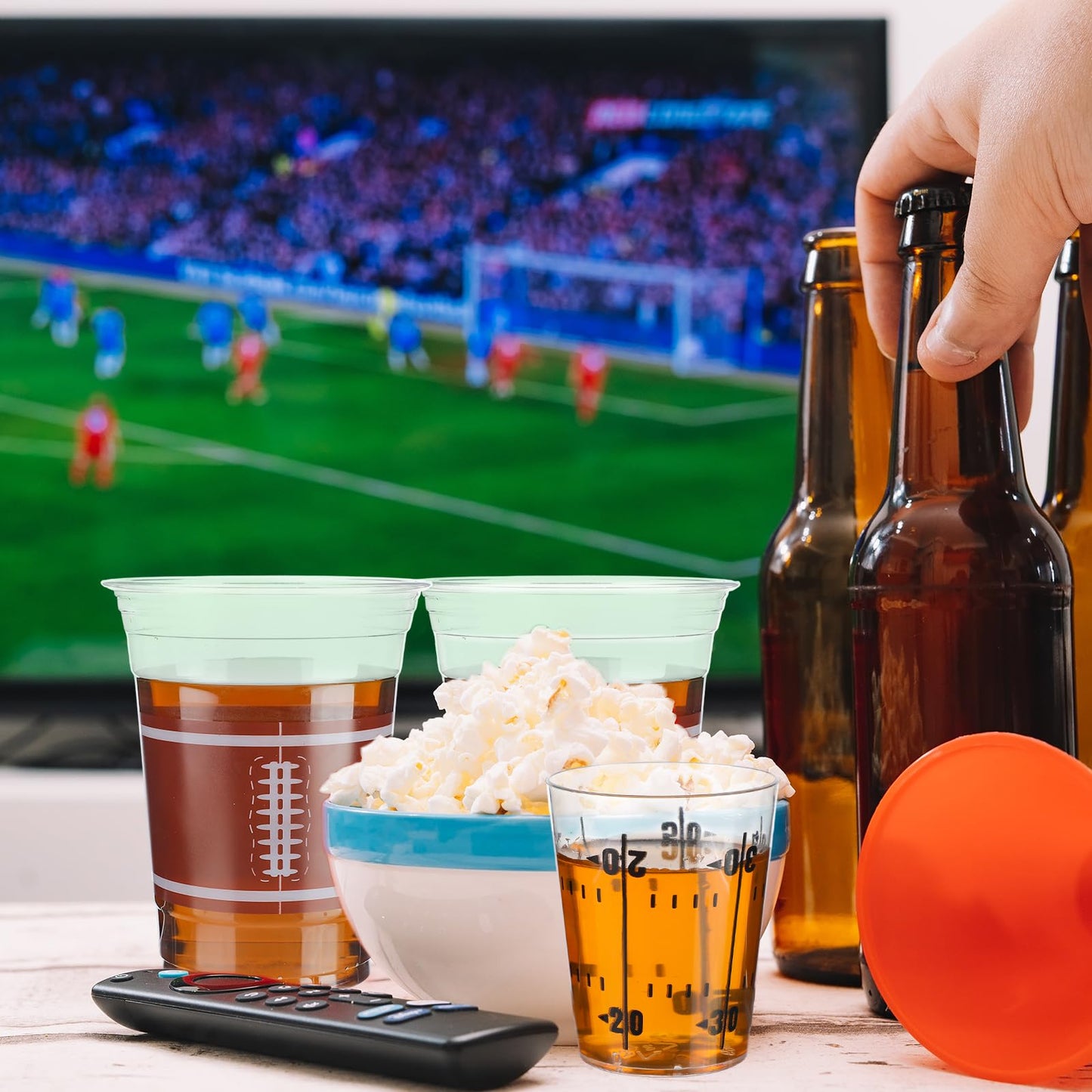 Sunnychicc Football Party Cups Kit — 40x 16oz Plastic Cups + 40x 2oz Shot Glasses, Bulk Disposable Game Day Supplies