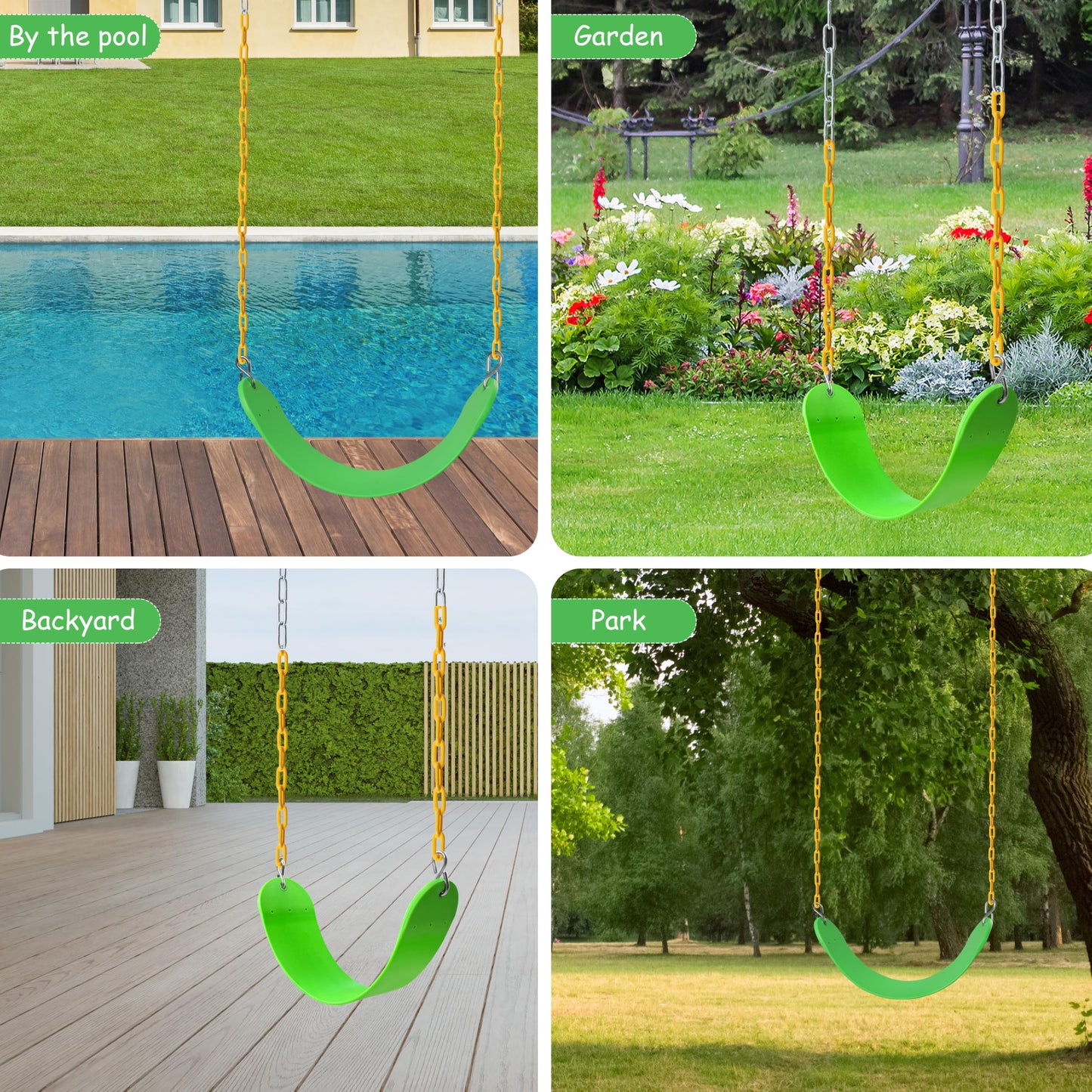 Sunnyglade 2-Pack Heavy-Duty Swing Seats with 66-inch Chains — 250 lb Capacity (Grass Green)