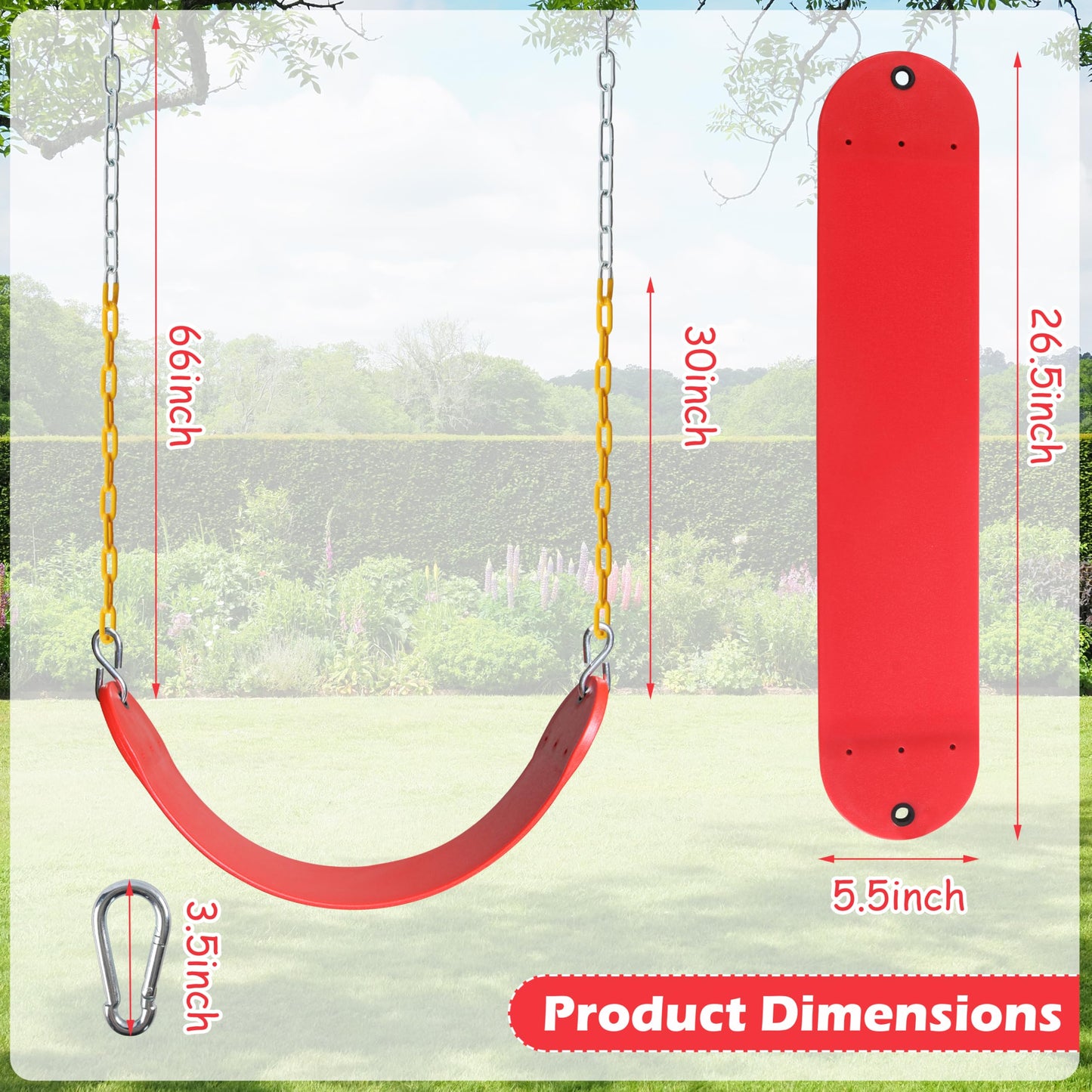 Sunnyglade 2-Pack Heavy-Duty Swing Seats with 66" Chains – 250 lb Capacity (Red)